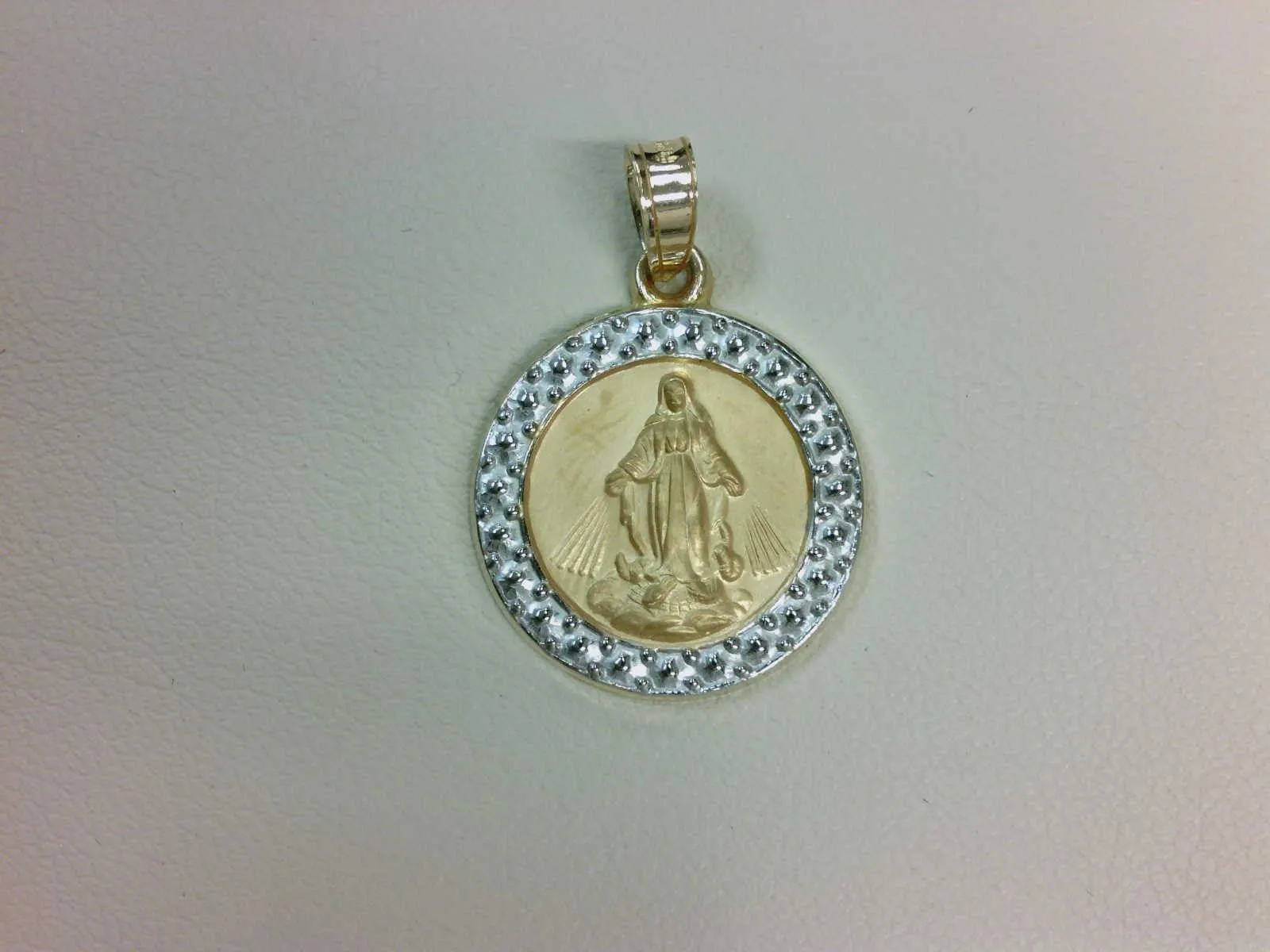 14K TT Gold 16mm Hollow Round Miraculous Medal Charm