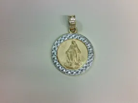 14K TT Gold 16mm Hollow Round Miraculous Medal Charm