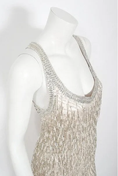1979 Liza Minnelli Celebrity-Worn Andre Van Pier Couture Ivory Silk Beaded Dress
