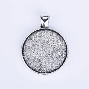 25mm Round Glass Setting Double Sided Pendant Blank Cameo Settings diy Necklace or Key Ring antique silver 10pcs