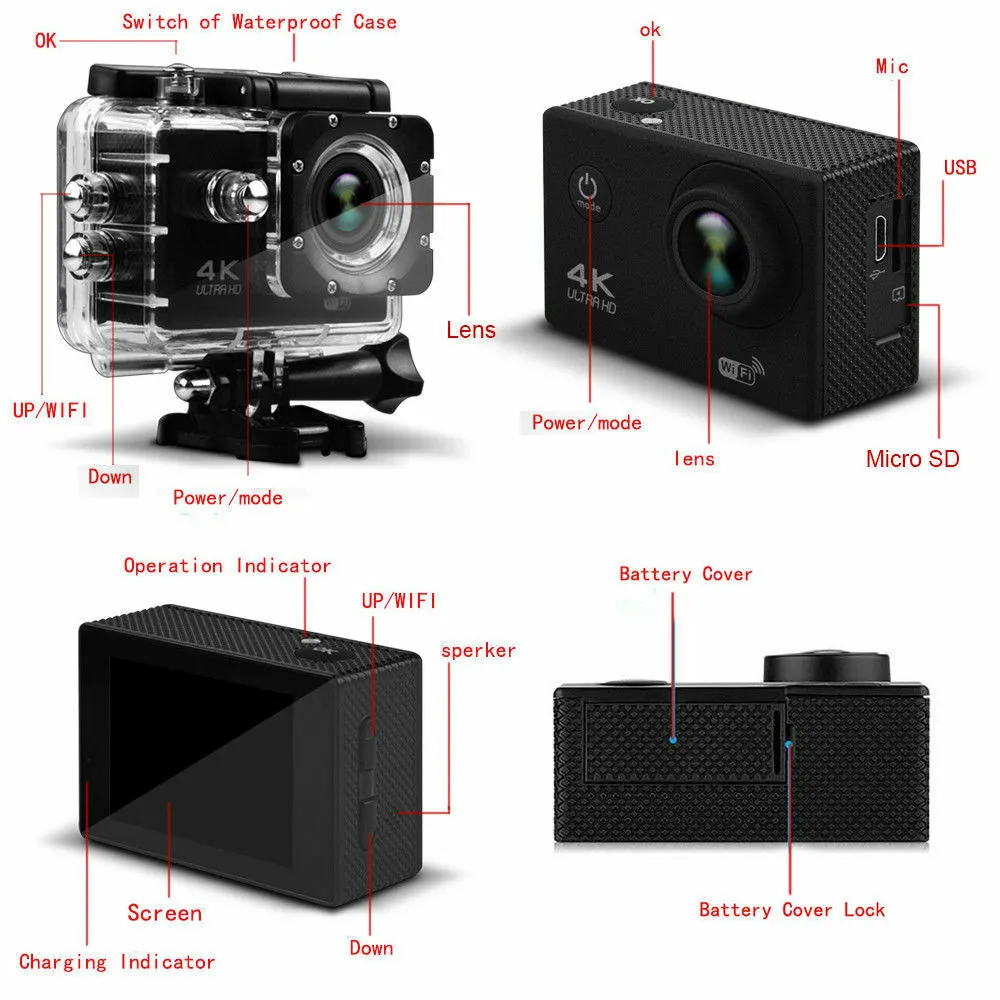 4K Wifi Ultra HD 1080P Sport Action Camera DV Video Waterproof Camcorder with remote