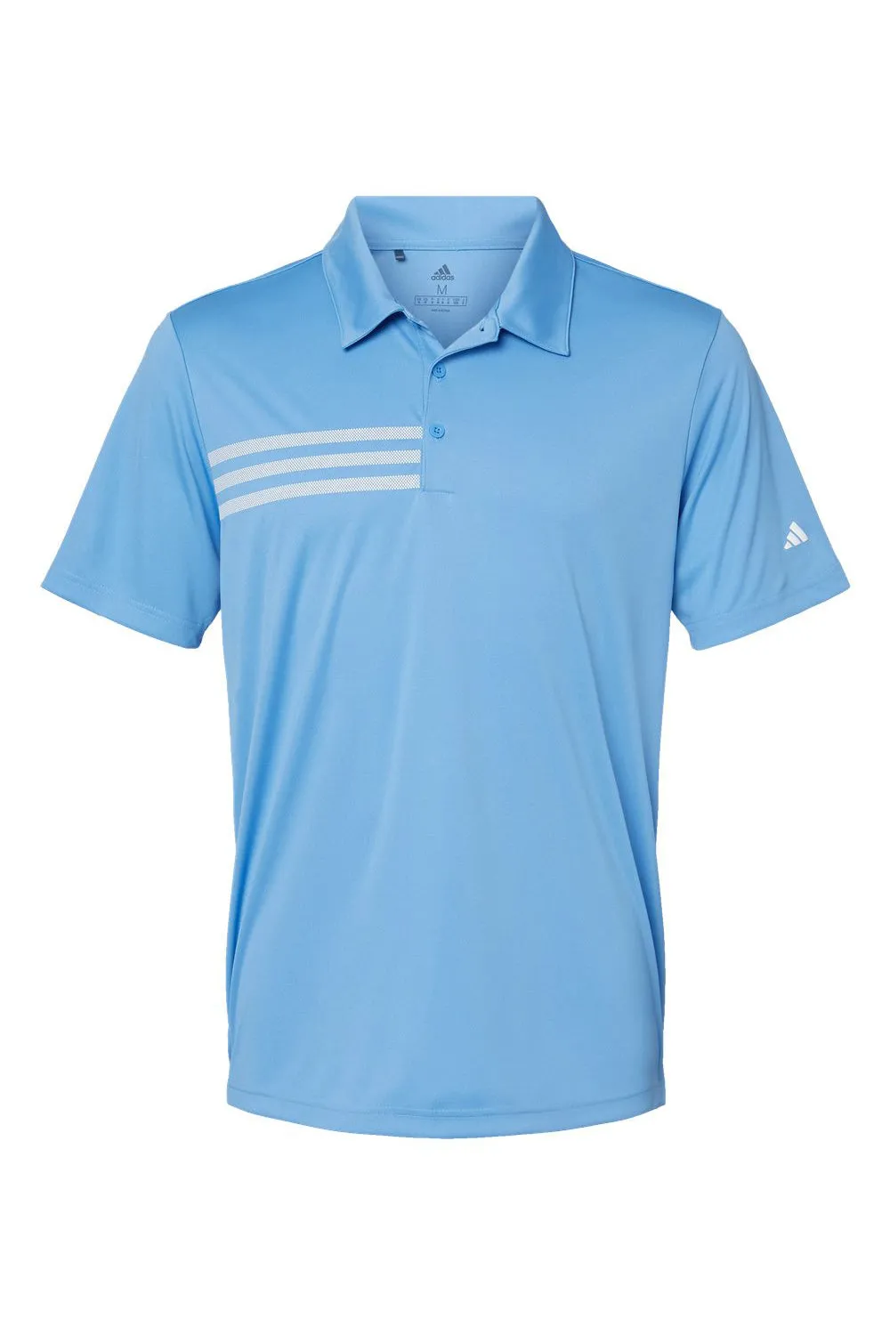 Adidas Mens 3 Stripes UPF 50  Short Sleeve Polo Shirt - Lucky Blue/White - NEW