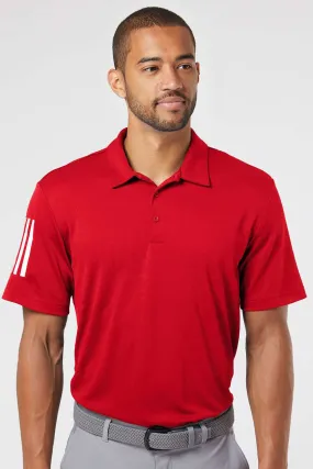 Adidas Mens Floating 3 Stripes UPF 50  Short Sleeve Polo Shirt - Team Power Red/White - NEW