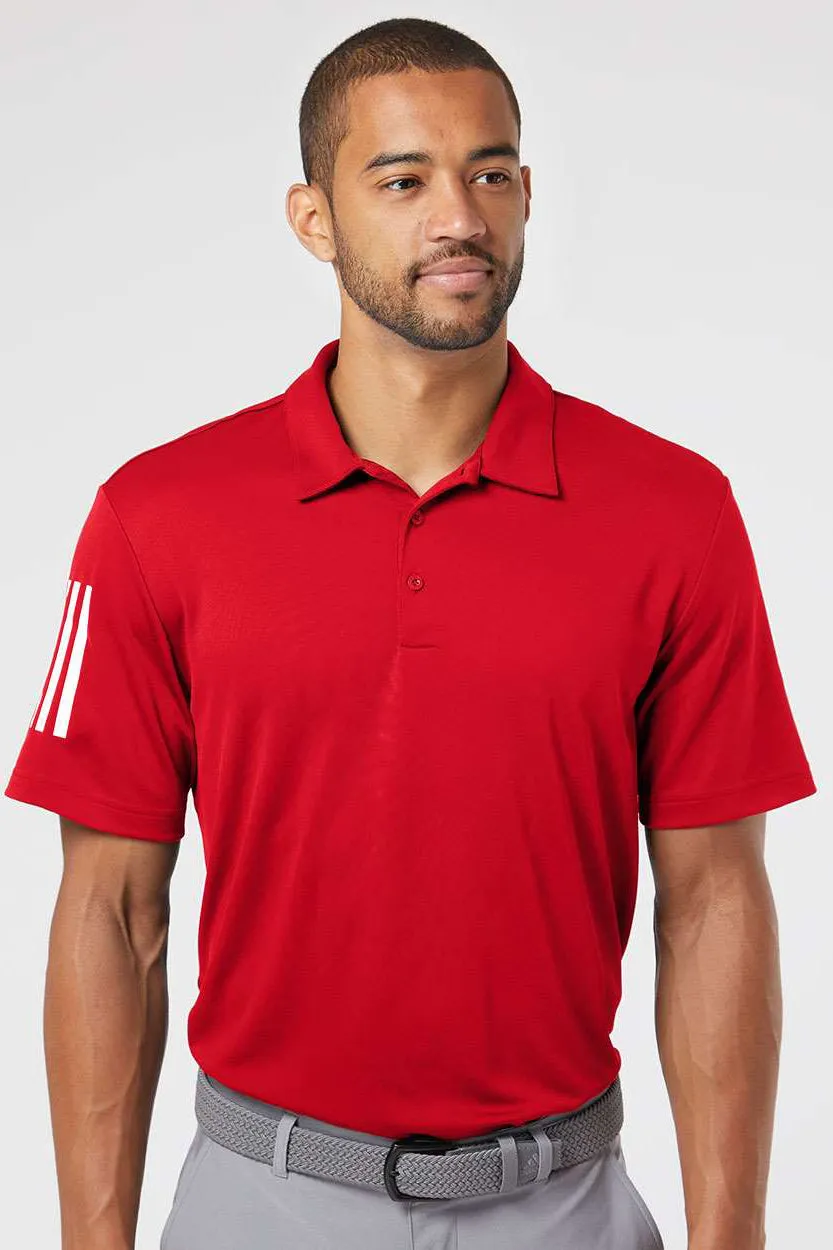 Adidas Mens Floating 3 Stripes UPF 50  Short Sleeve Polo Shirt - Team Power Red/White - NEW