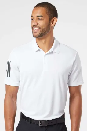 Adidas Mens Floating 3 Stripes UPF 50  Short Sleeve Polo Shirt - White/Black - NEW
