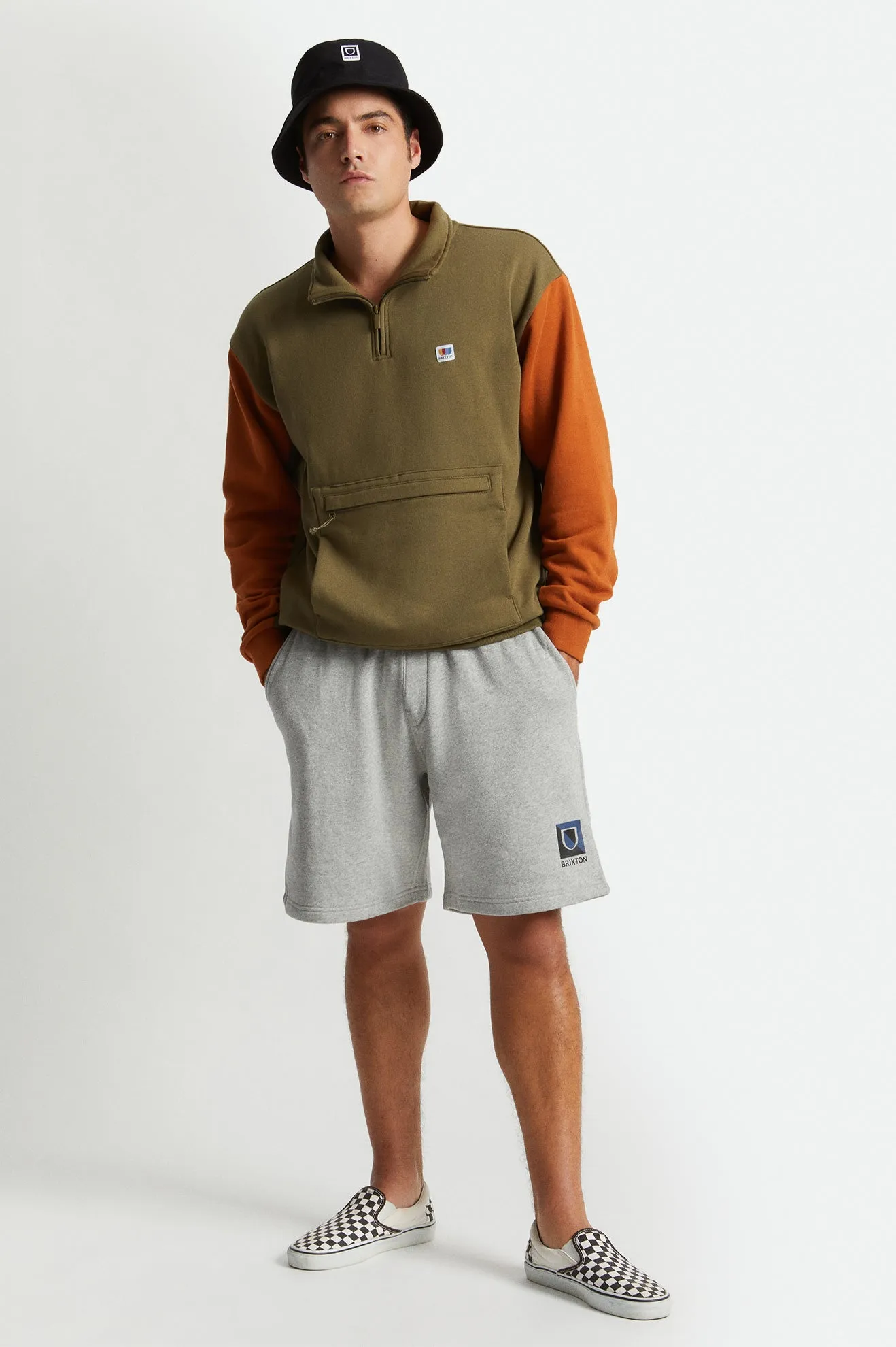 Alton 1/4 Zip Mock Neck - Military Olive/Caramel