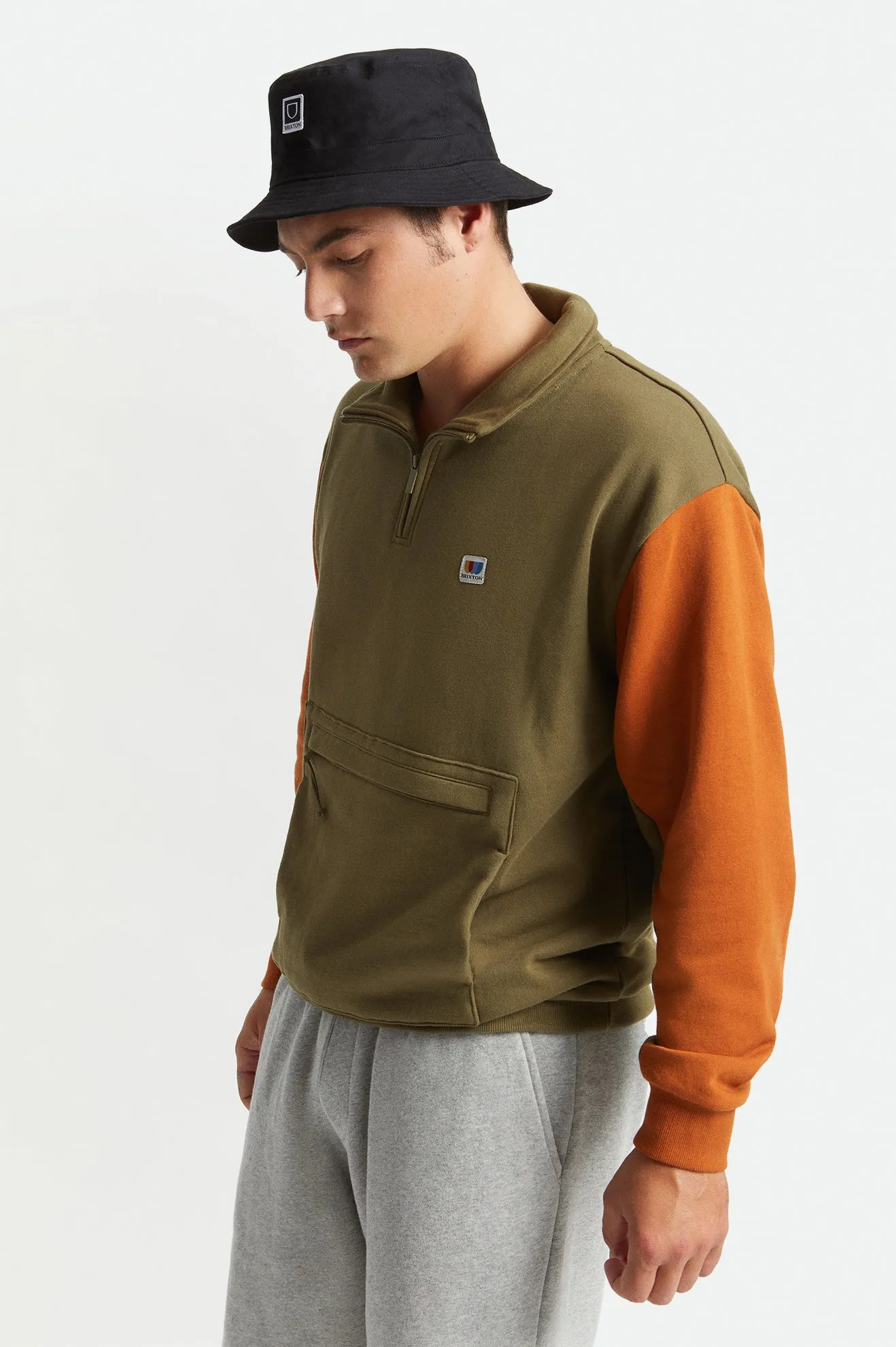 Alton 1/4 Zip Mock Neck - Military Olive/Caramel
