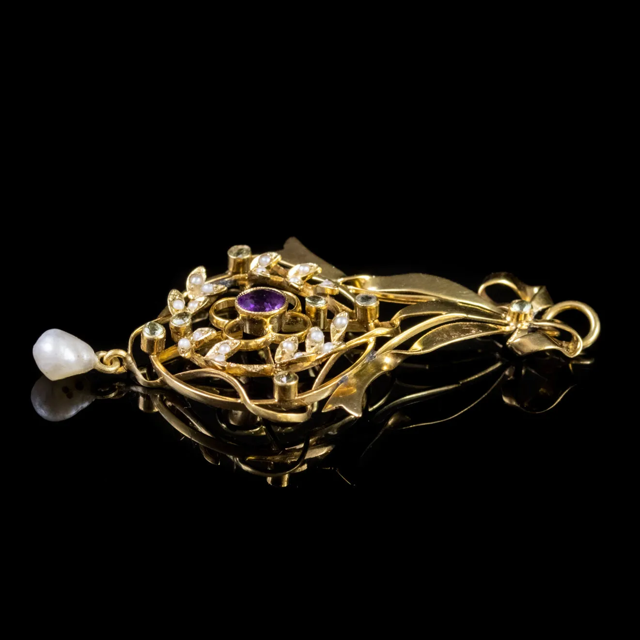 Antique Edwardian Suffragette Bow Pendant 9Ct Gold Circa 1910