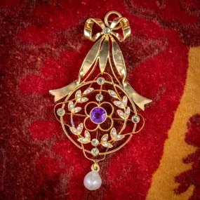 Antique Edwardian Suffragette Bow Pendant 9Ct Gold Circa 1910