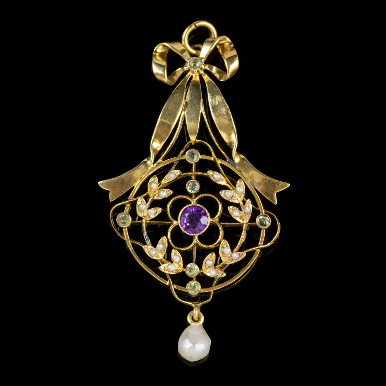 Antique Edwardian Suffragette Bow Pendant 9Ct Gold Circa 1910