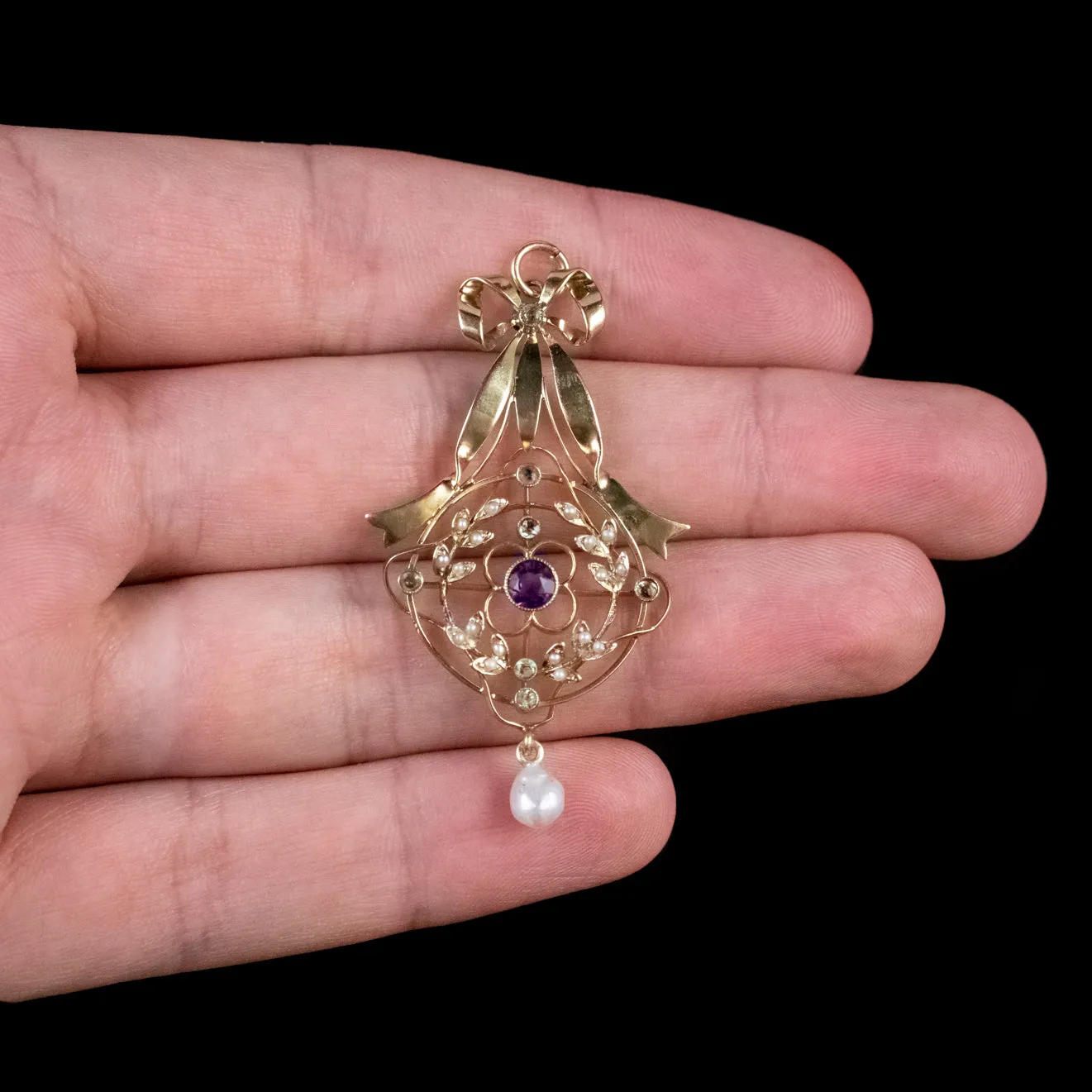 Antique Edwardian Suffragette Bow Pendant 9Ct Gold Circa 1910