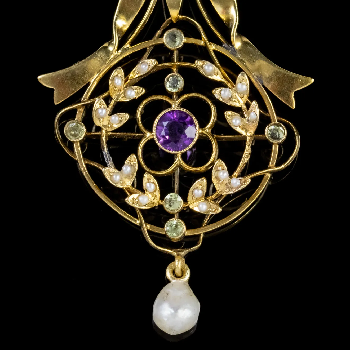 Antique Edwardian Suffragette Bow Pendant 9Ct Gold Circa 1910
