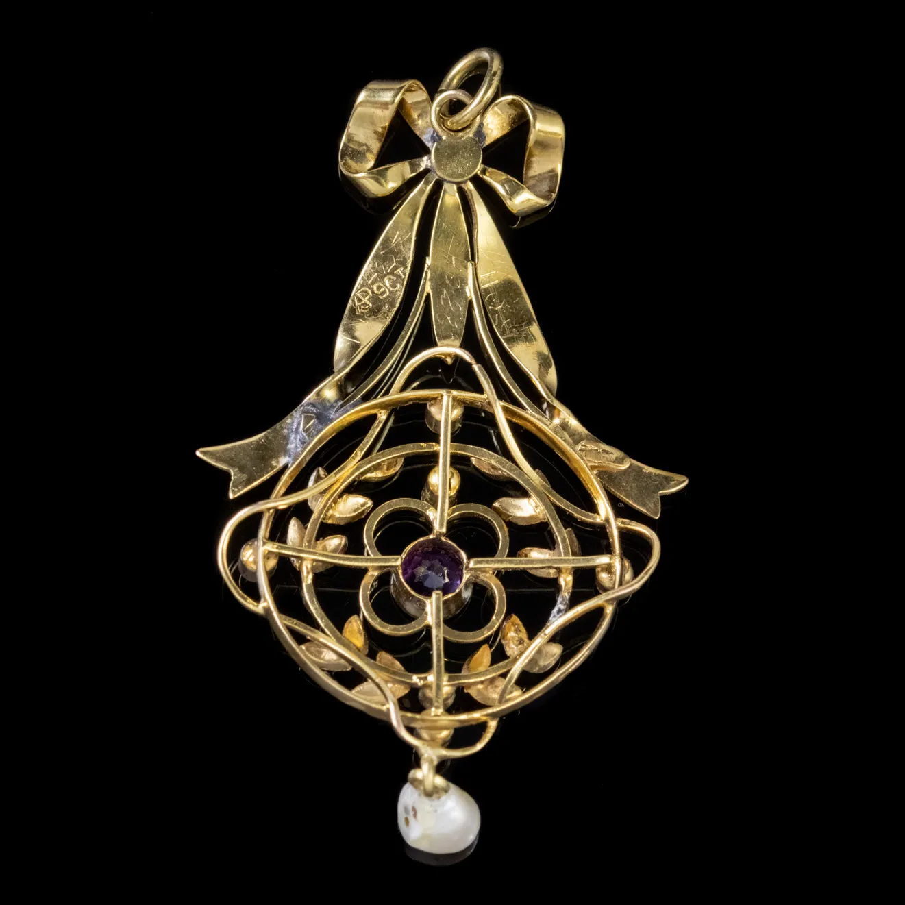 Antique Edwardian Suffragette Bow Pendant 9Ct Gold Circa 1910