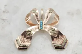 Antique Edwardian / Victorian Bridal Jewelry: Beautiful Turquoise and Rose Gold Vintage Ribbon Pendant
