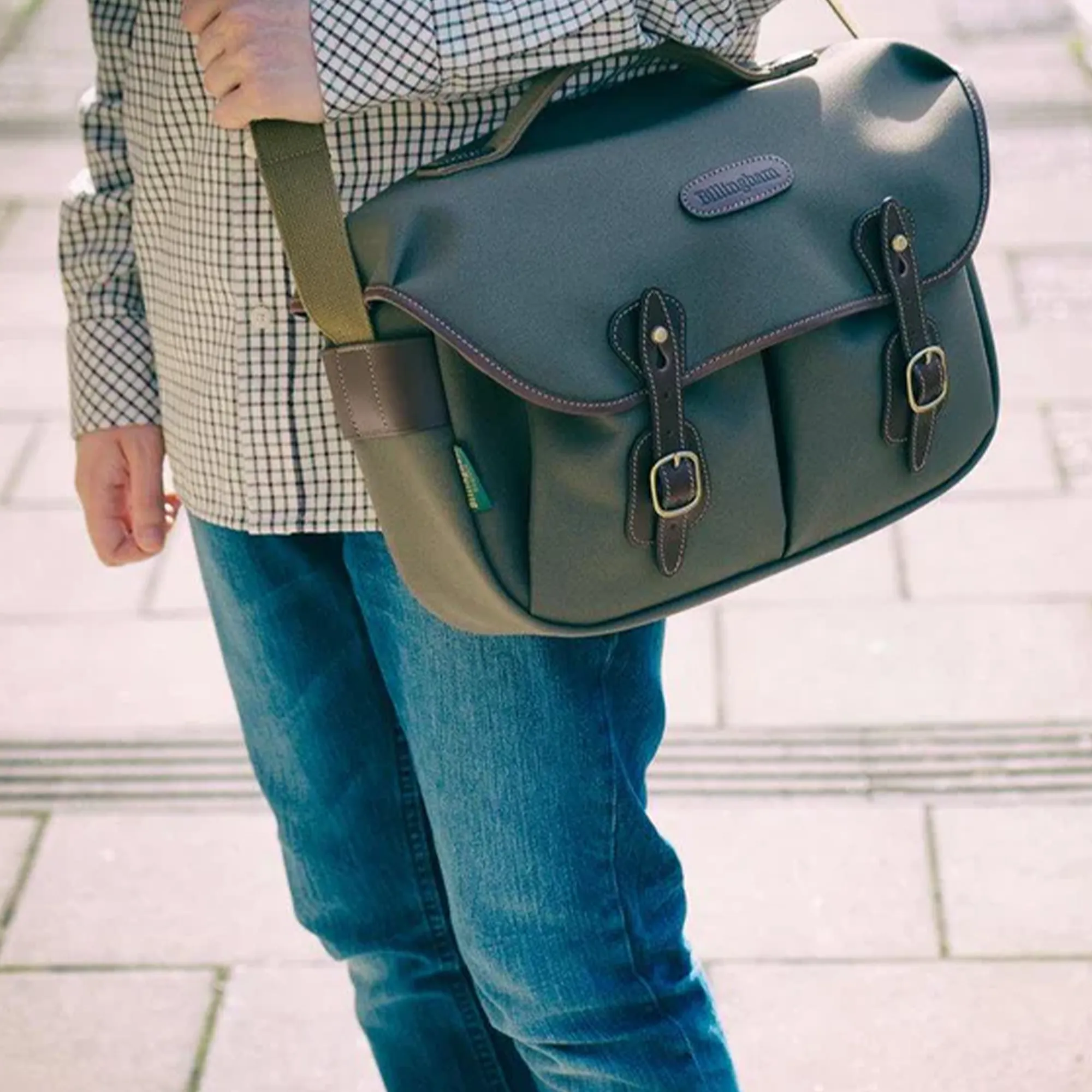 Billingham Hadley Pro Shoulder Bag, 6L - Khaki FibreNyte / Chocolate Leather (Olive Lining)