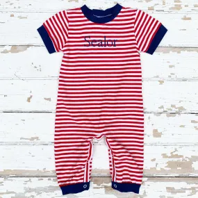 Boys Red Stripe Knit Romper