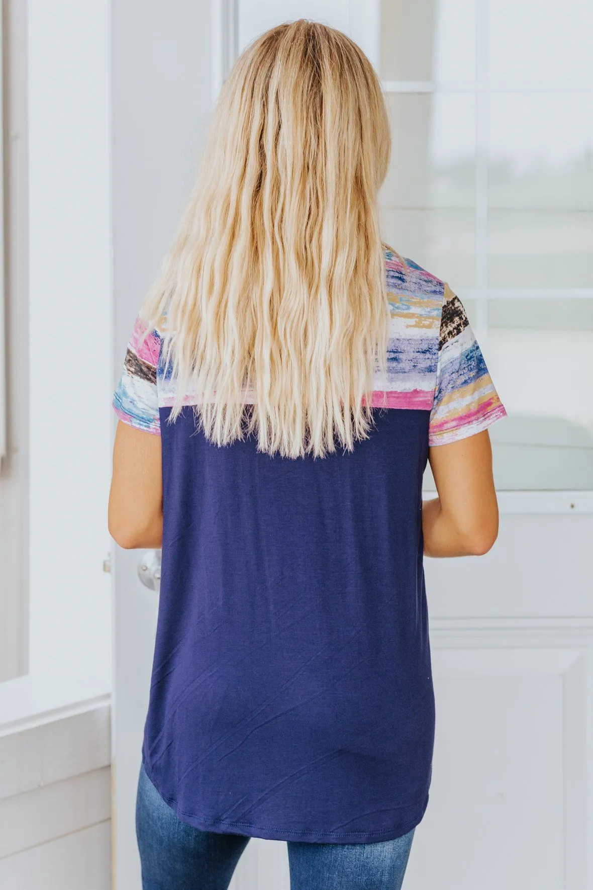 Brush Strokes Watercolor Detailed Navy Tee