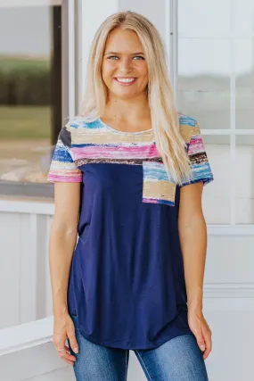 Brush Strokes Watercolor Detailed Navy Tee