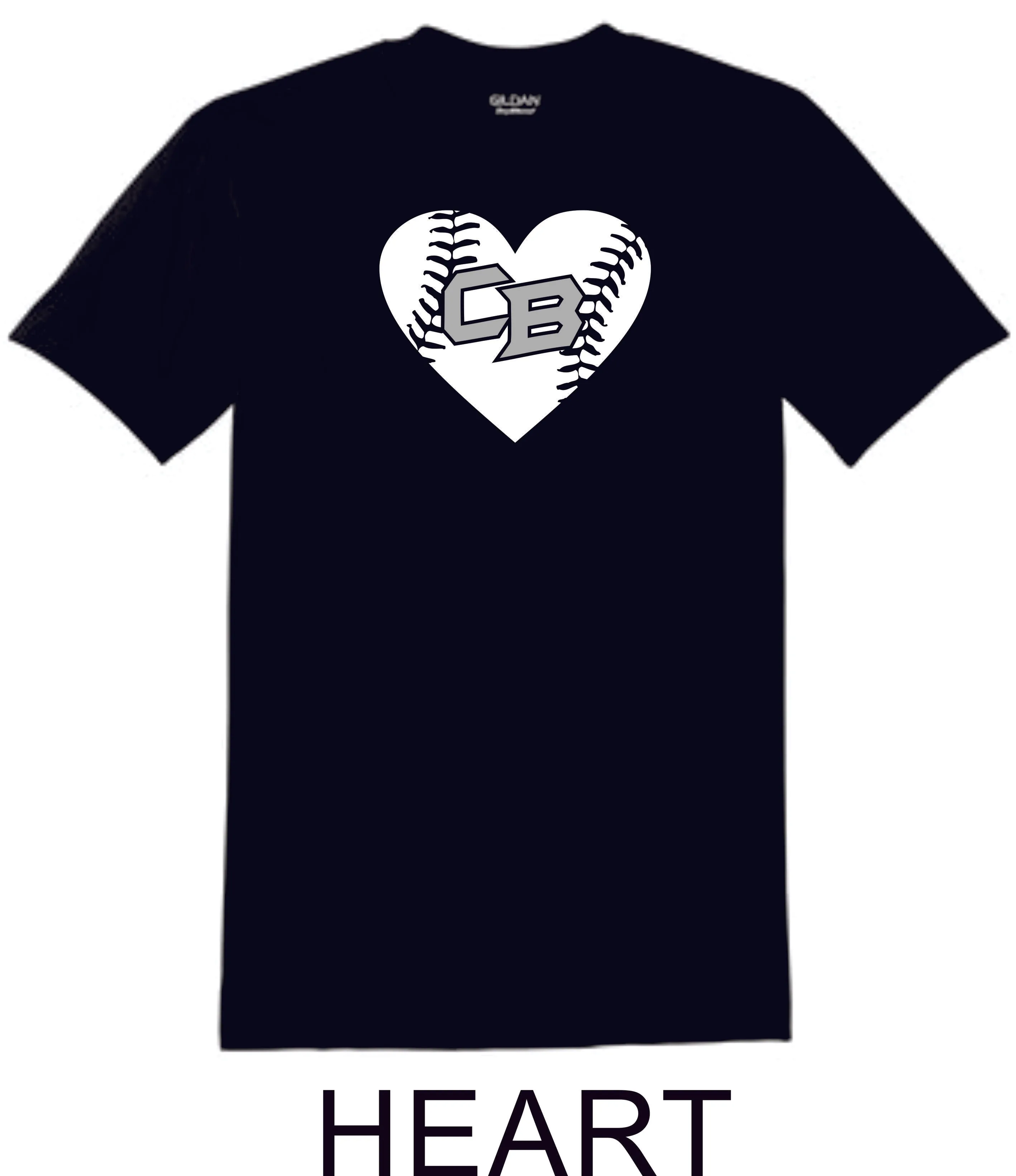 CO Baseball Basic Heart Tee- Matte or Glitter