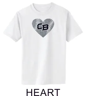 CO Baseball Basic Heart Tee- Matte or Glitter