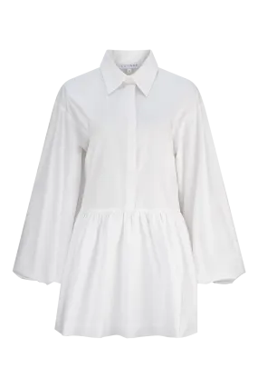 CURAAE Vienna Bubble Low Waist Skirt Long Sleeve Shirt Dress In White