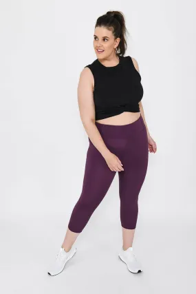 Curve Focus Cropped High Waisted Sports Leggings - Mulberry Plum