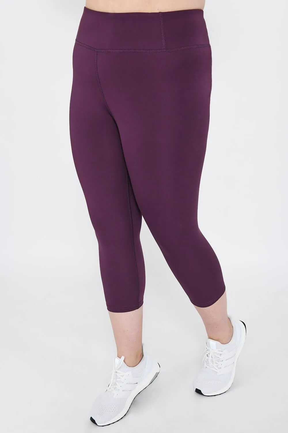 Curve Focus Cropped High Waisted Sports Leggings - Mulberry Plum