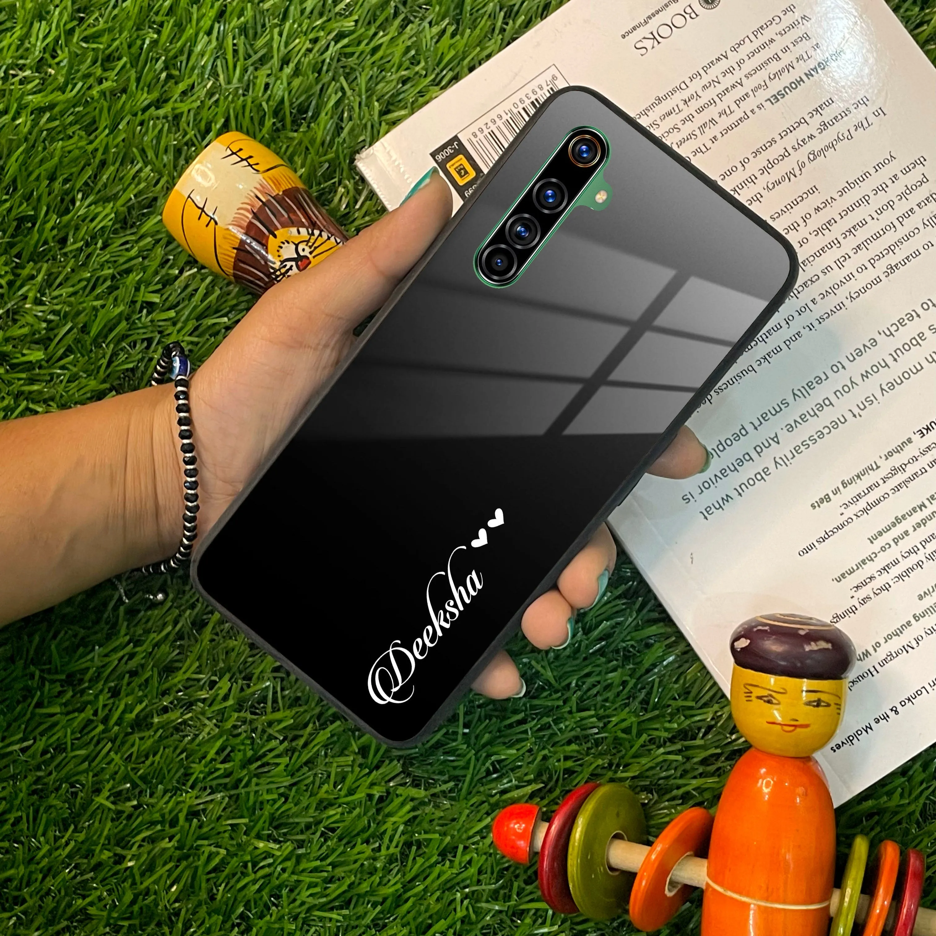 Customize Name Gradient Glass Case Cover Black For Realme/Narzo