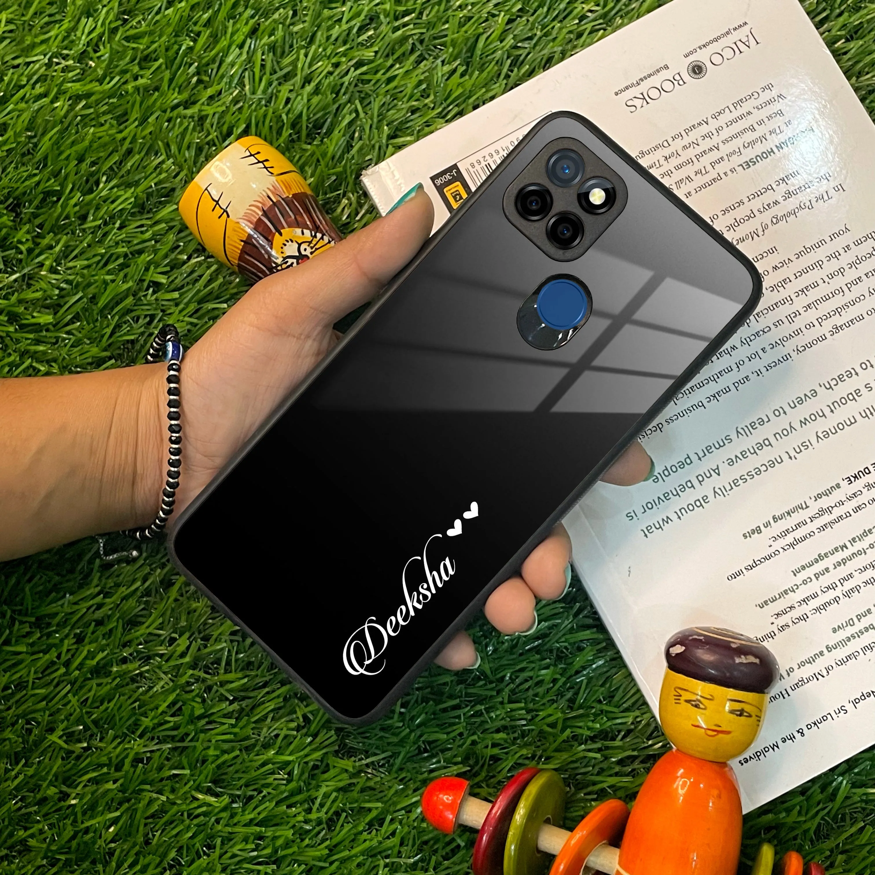 Customize Name Gradient Glass Case Cover Black For Realme/Narzo