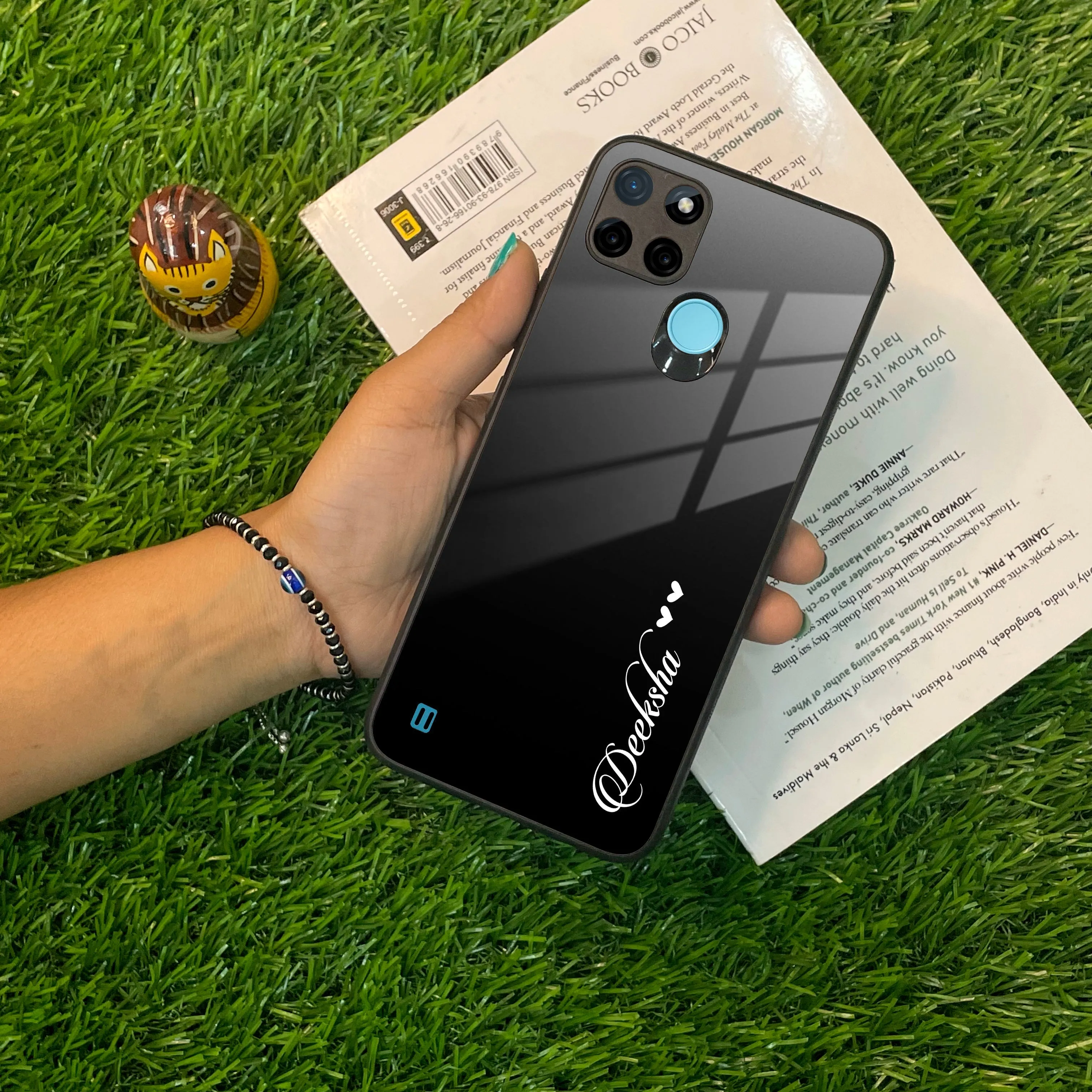 Customize Name Gradient Glass Case Cover Black For Realme/Narzo