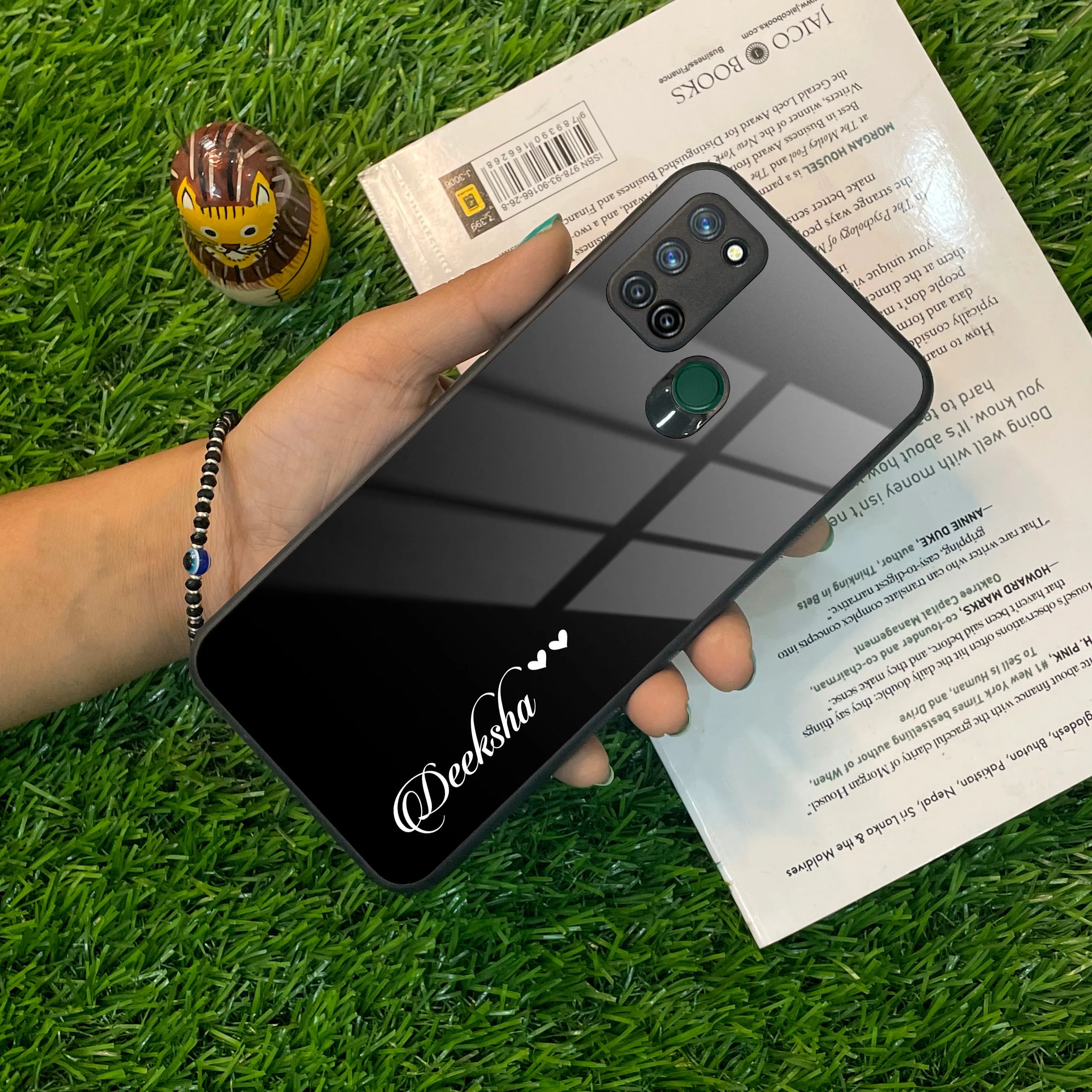 Customize Name Gradient Glass Case Cover Black For Realme/Narzo