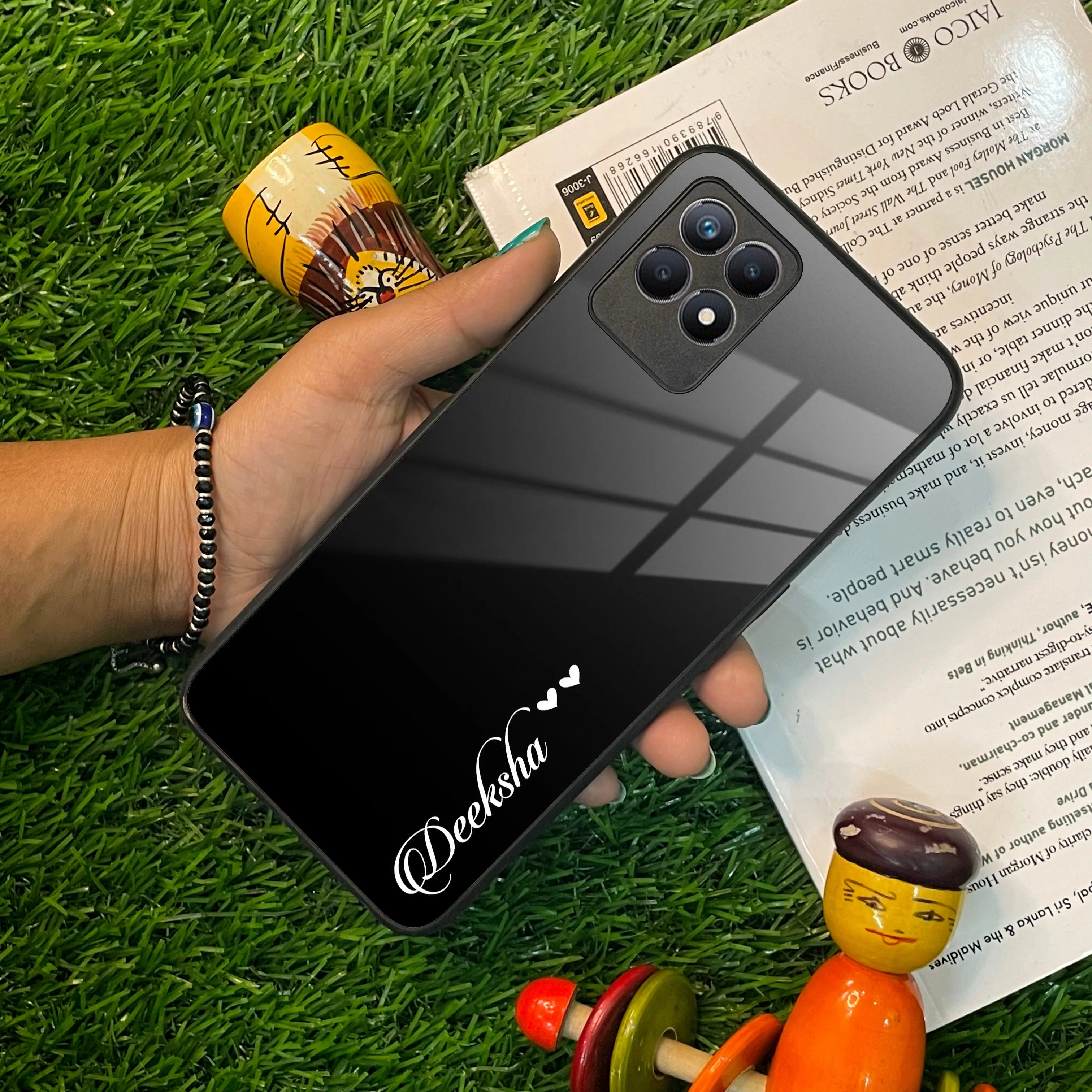 Customize Name Gradient Glass Case Cover Black For Realme/Narzo