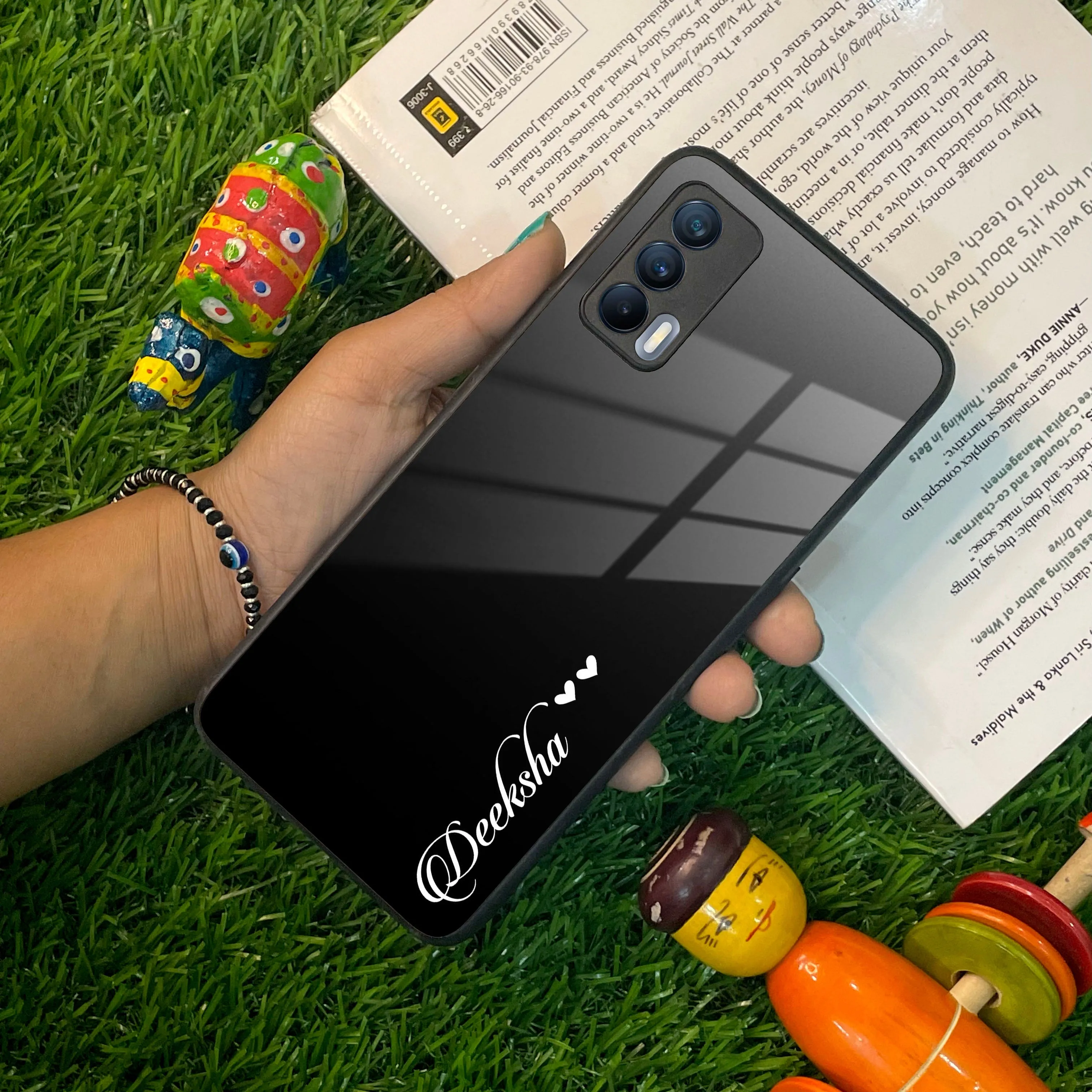 Customize Name Gradient Glass Case Cover Black For Realme/Narzo