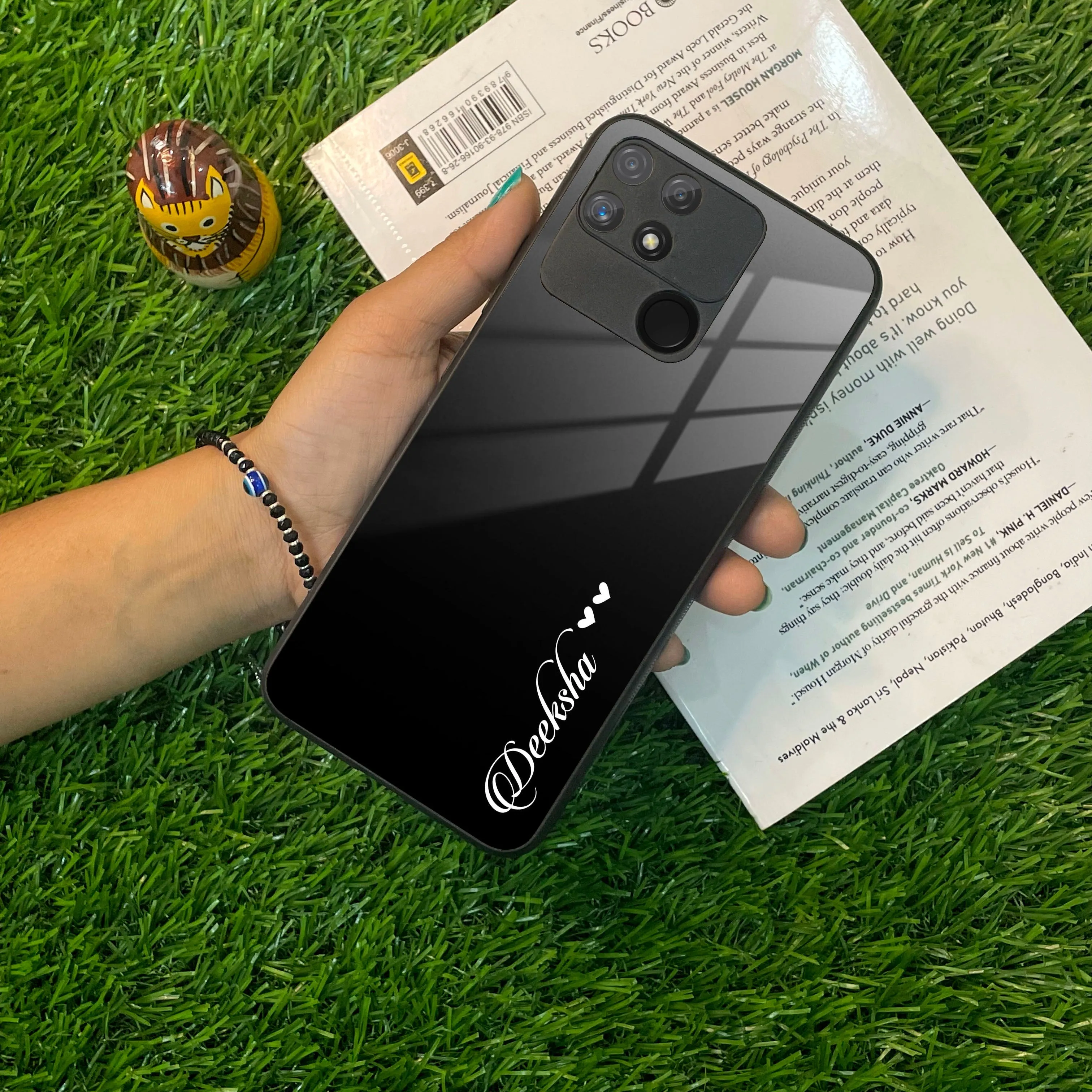 Customize Name Gradient Glass Case Cover Black For Realme/Narzo