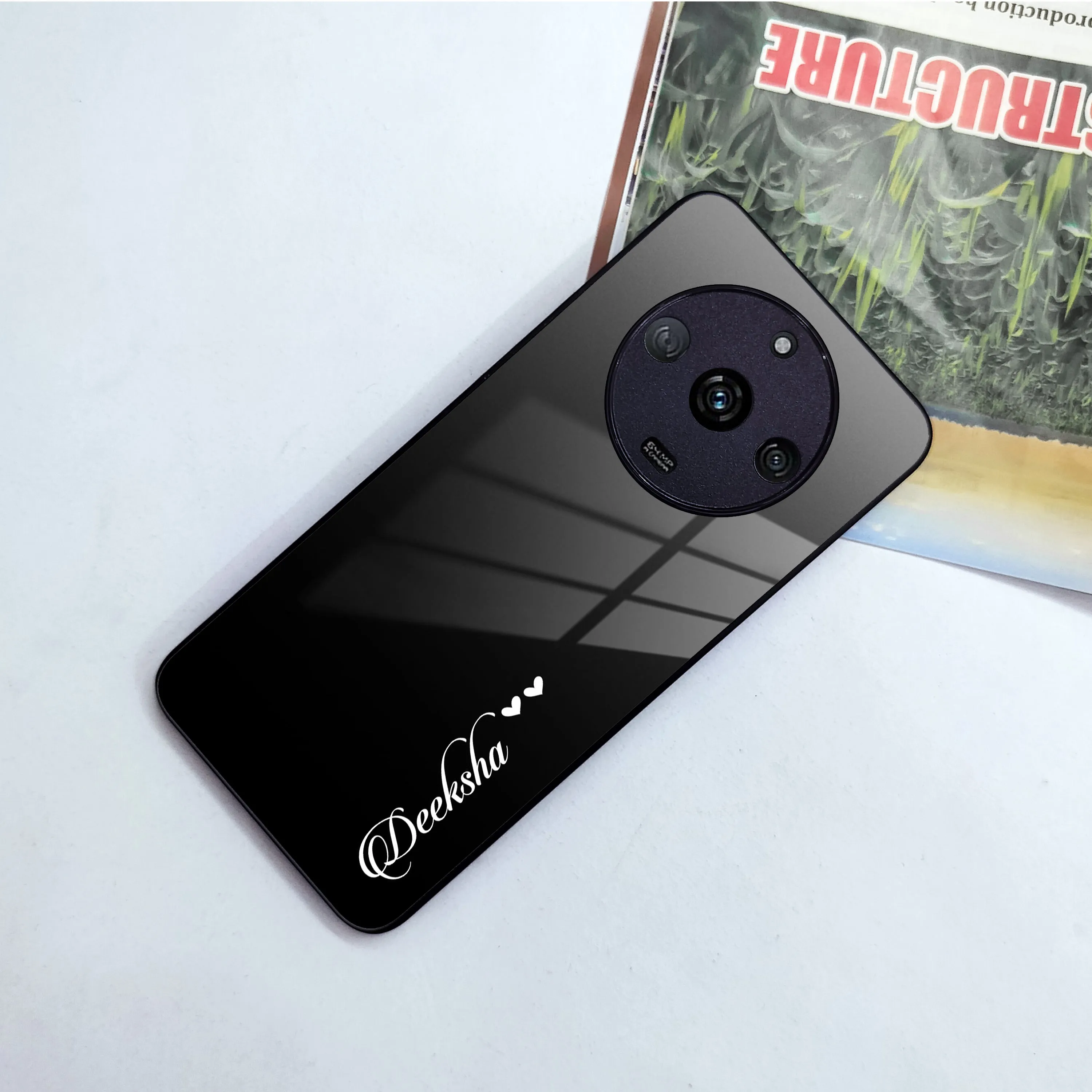 Customize Name Gradient Glass Case Cover Black For Realme/Narzo