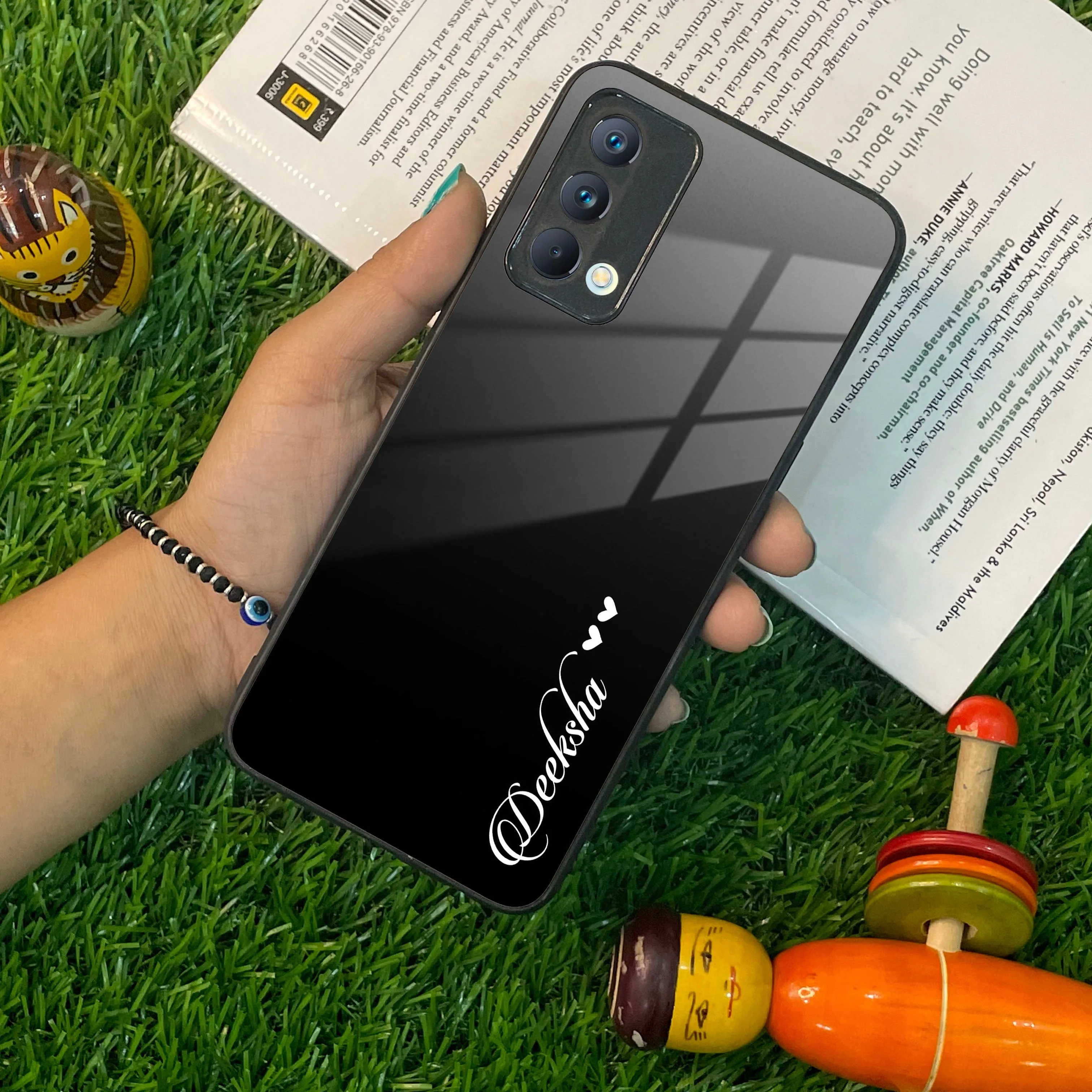 Customize Name Gradient Glass Case Cover Black For Realme/Narzo