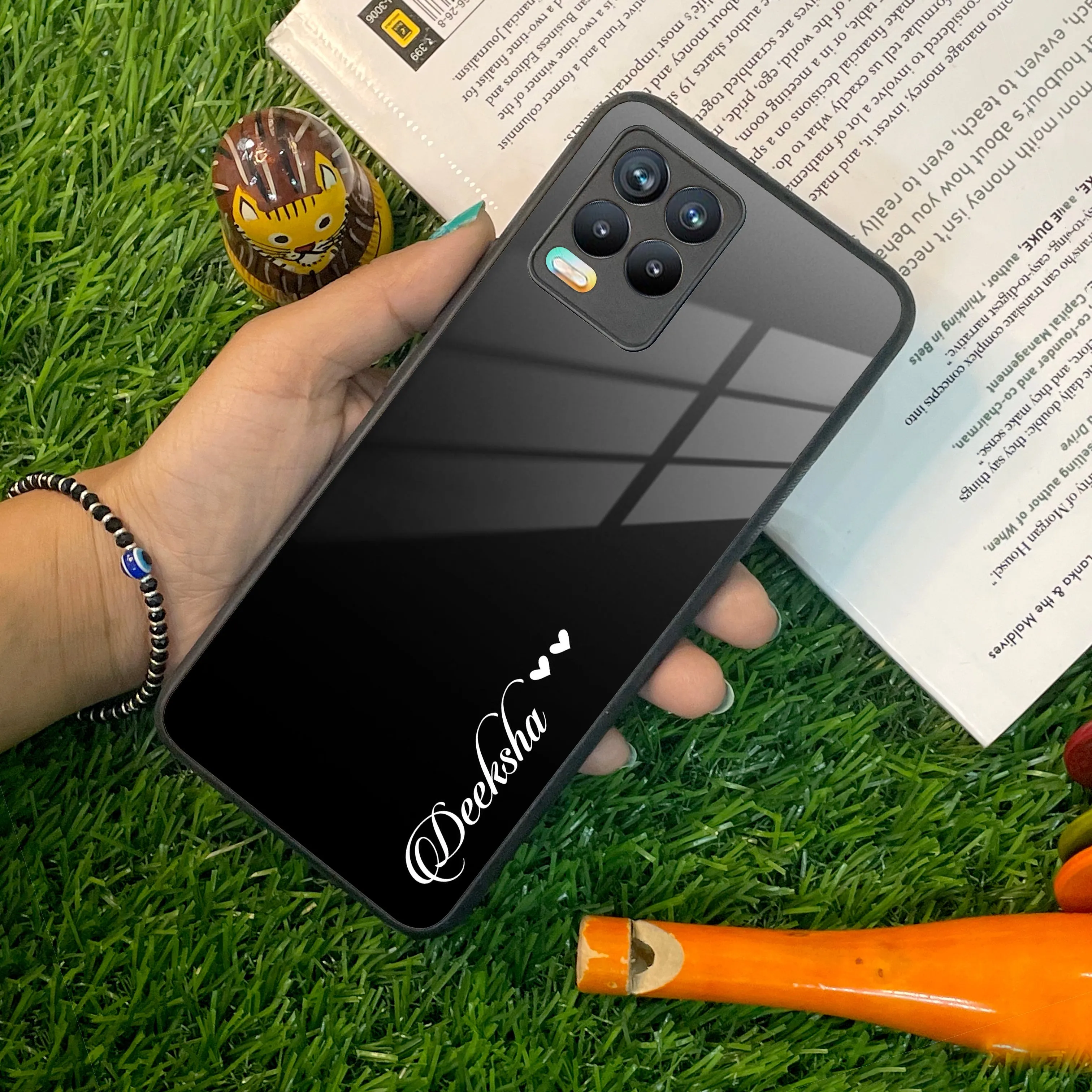 Customize Name Gradient Glass Case Cover Black For Realme/Narzo
