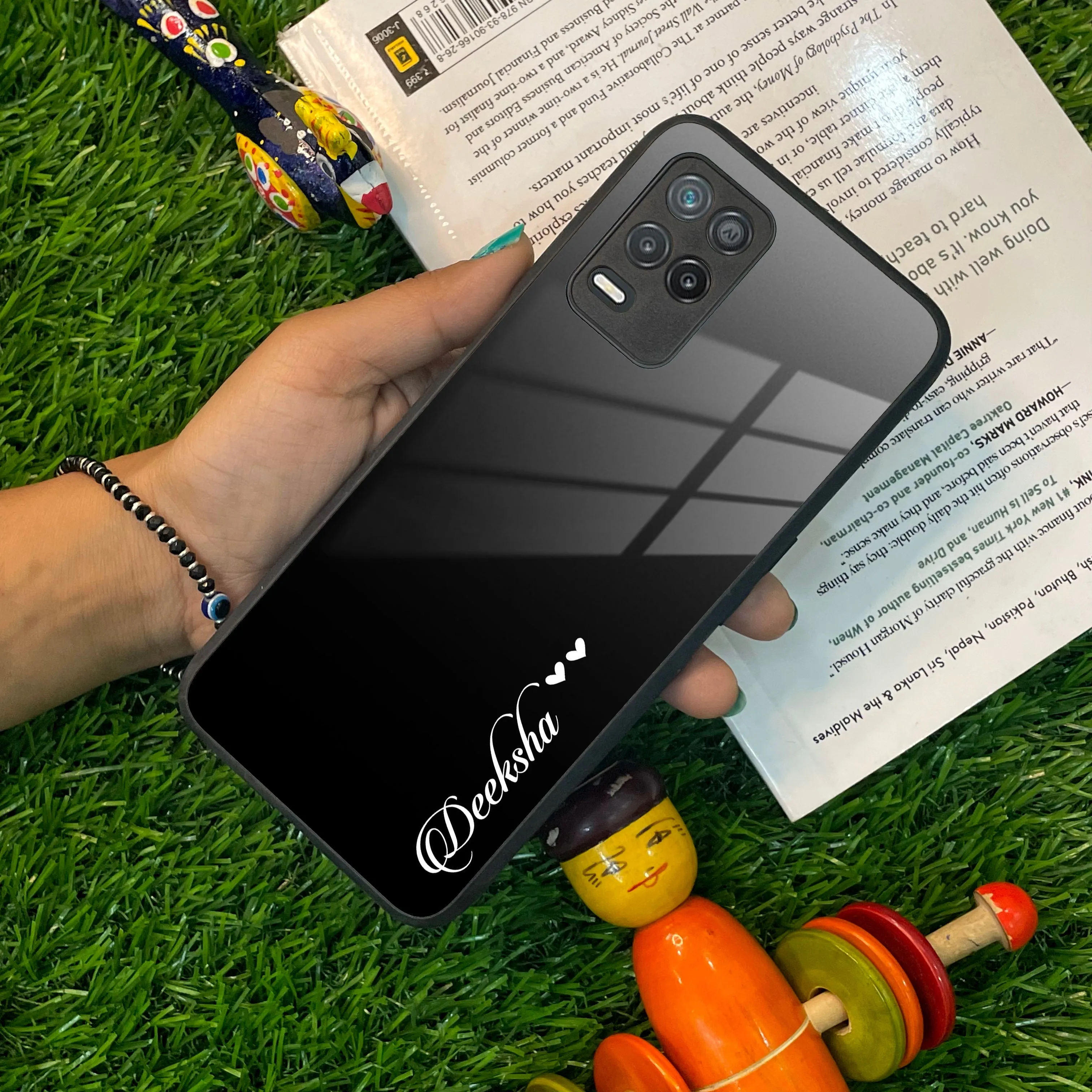 Customize Name Gradient Glass Case Cover Black For Realme/Narzo