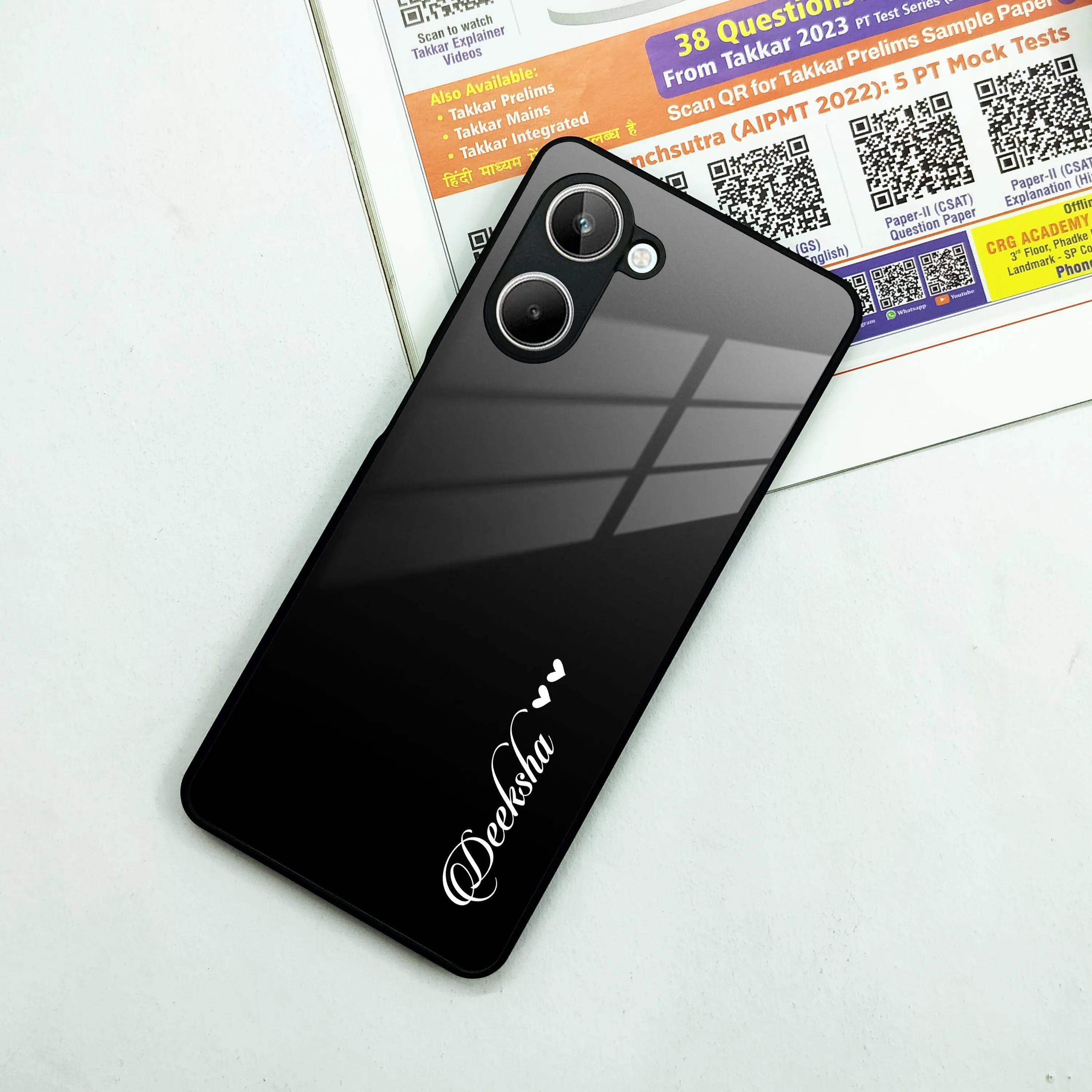 Customize Name Gradient Glass Case Cover Black For Realme/Narzo