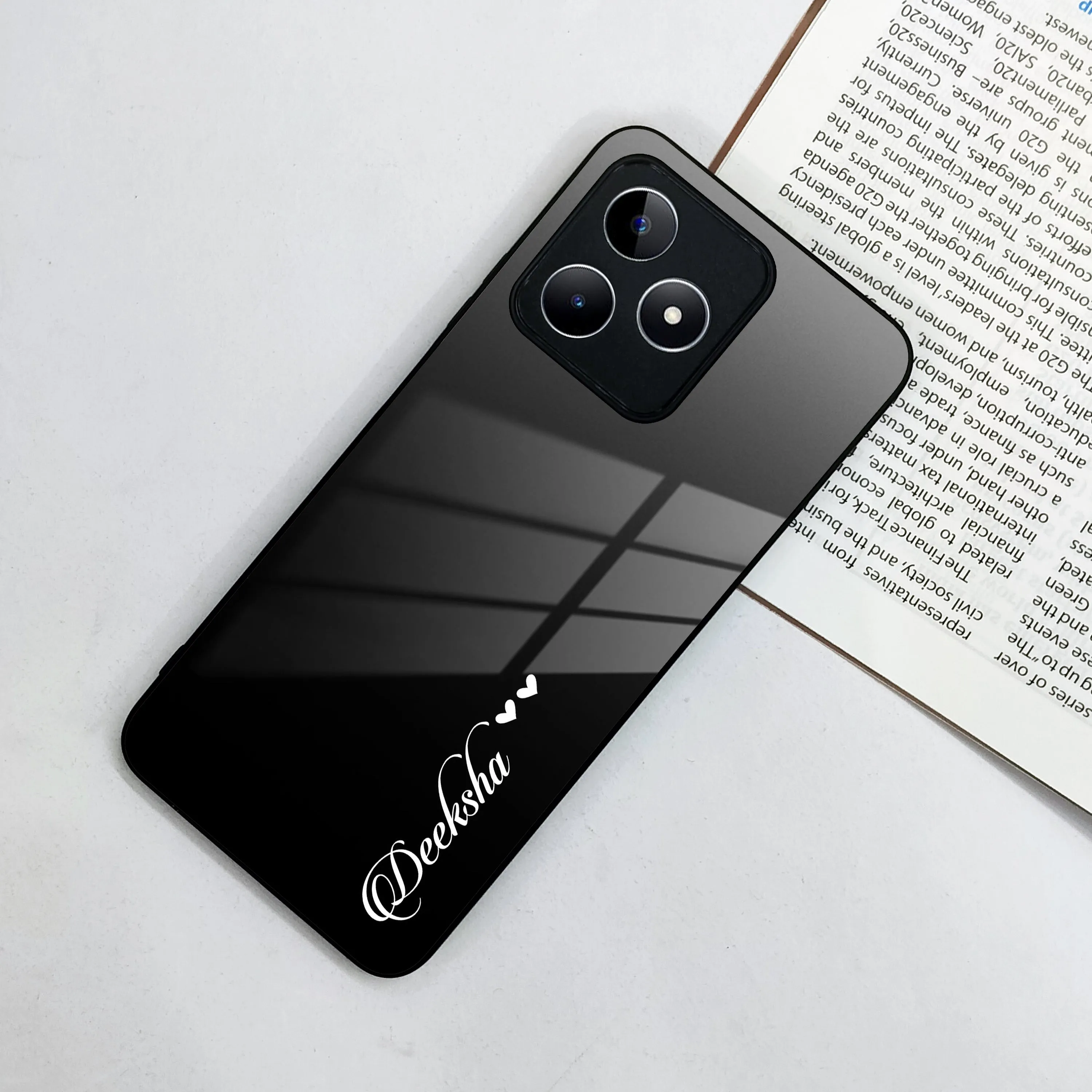 Customize Name Gradient Glass Case Cover Black For Realme/Narzo
