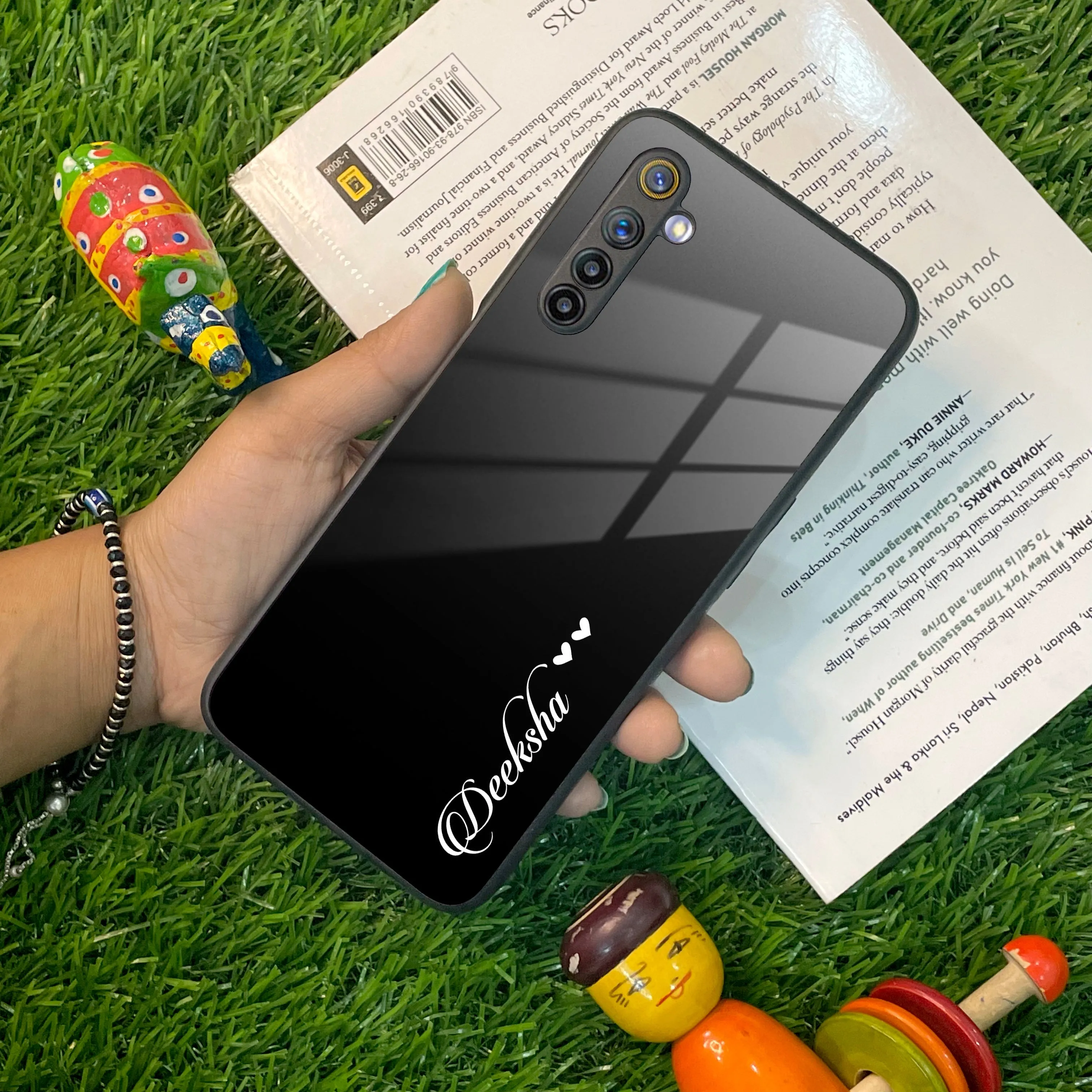 Customize Name Gradient Glass Case Cover Black For Realme/Narzo