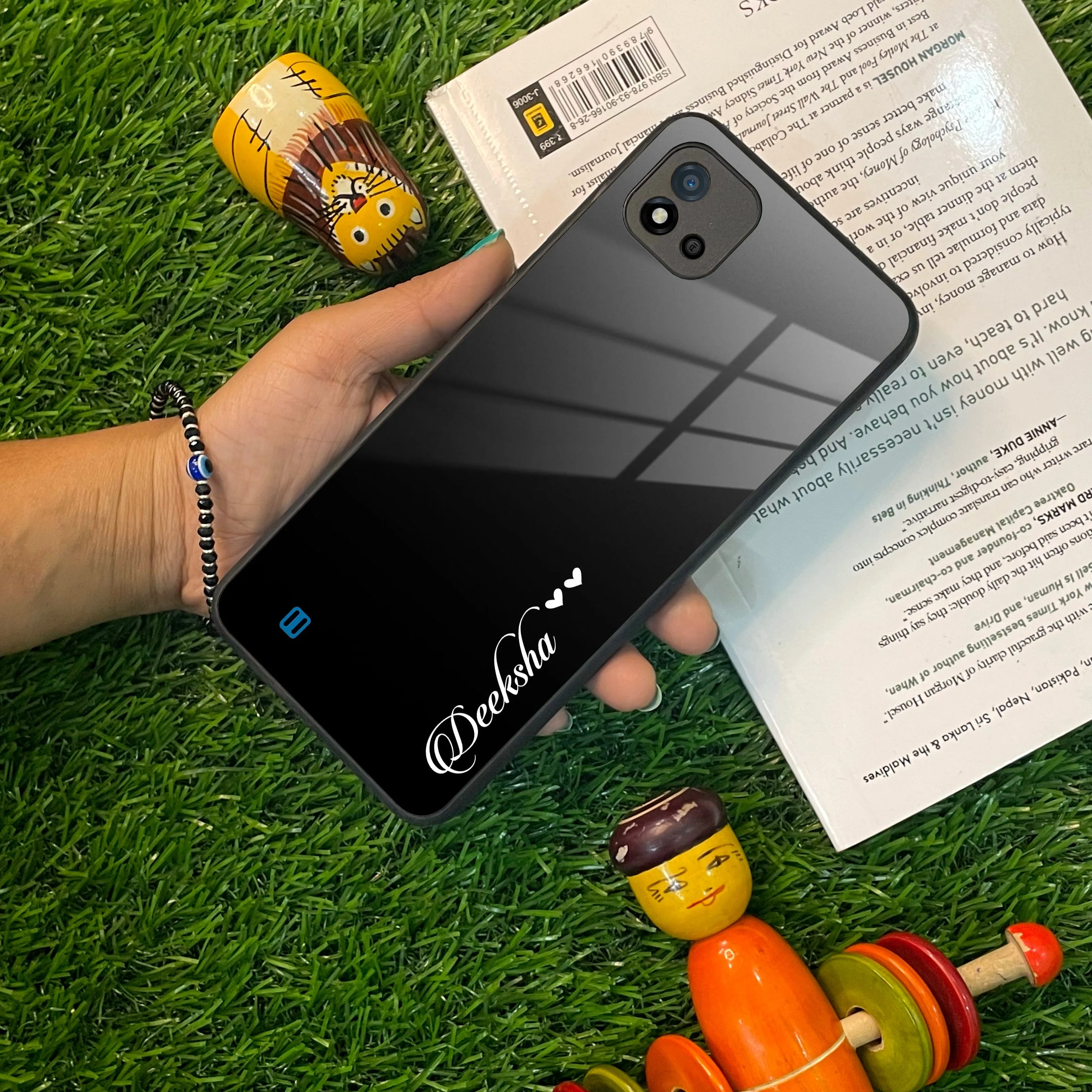 Customize Name Gradient Glass Case Cover Black For Realme/Narzo