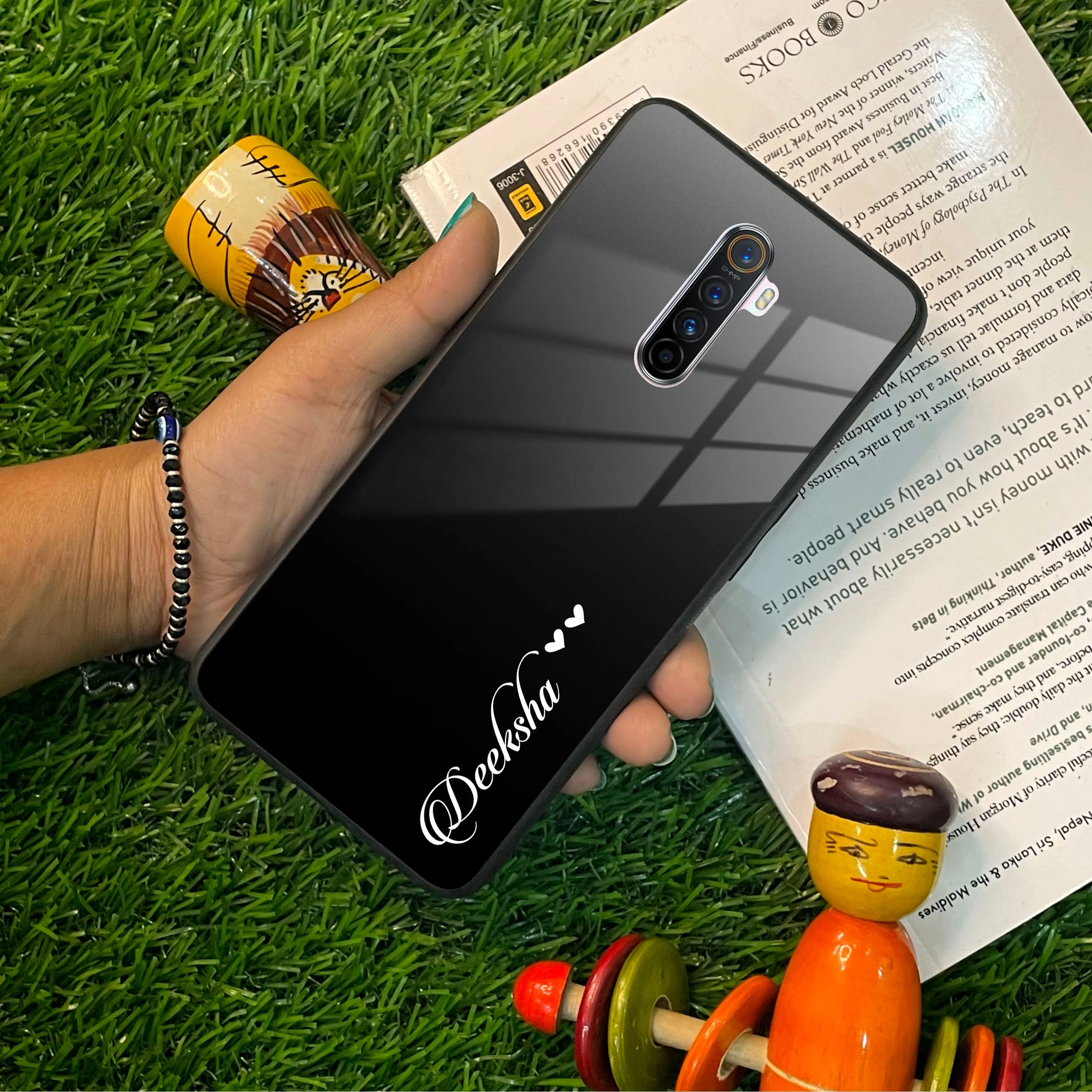 Customize Name Gradient Glass Case Cover Black For Realme/Narzo