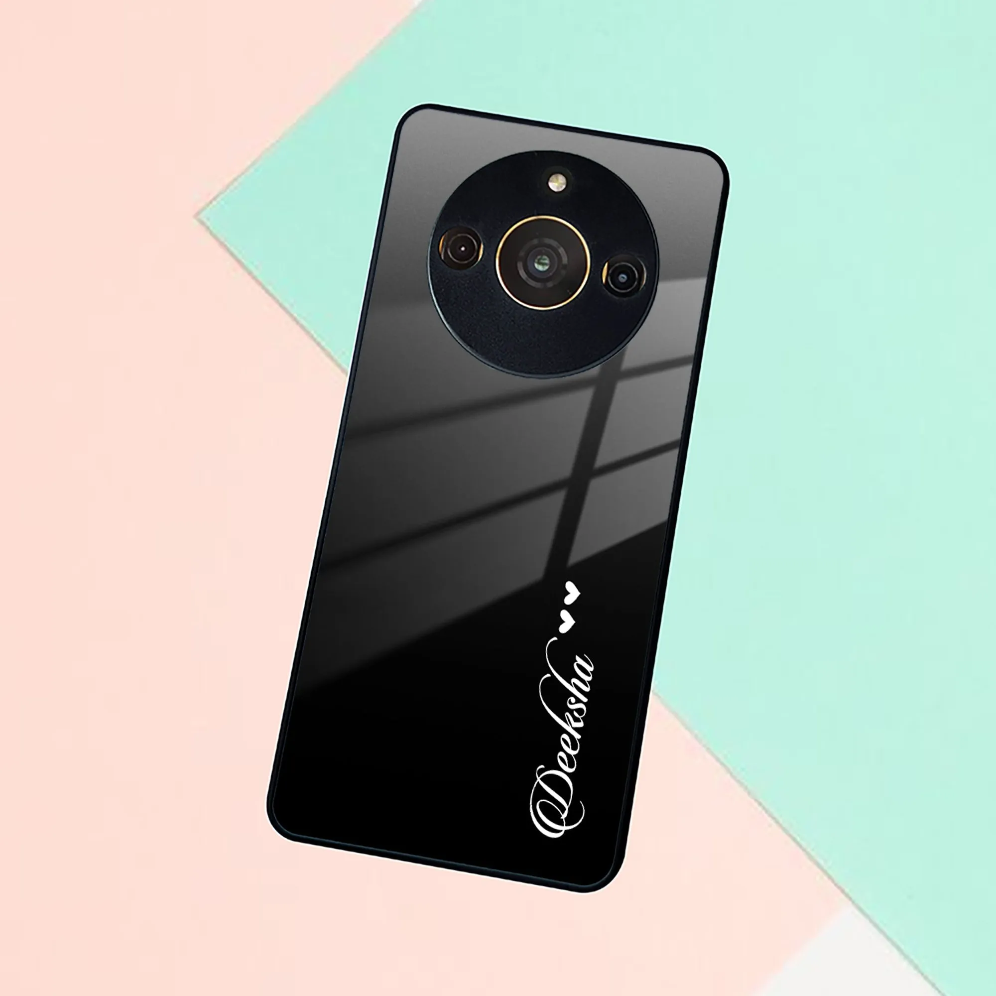 Customize Name Gradient Glass Case Cover Black For Realme/Narzo