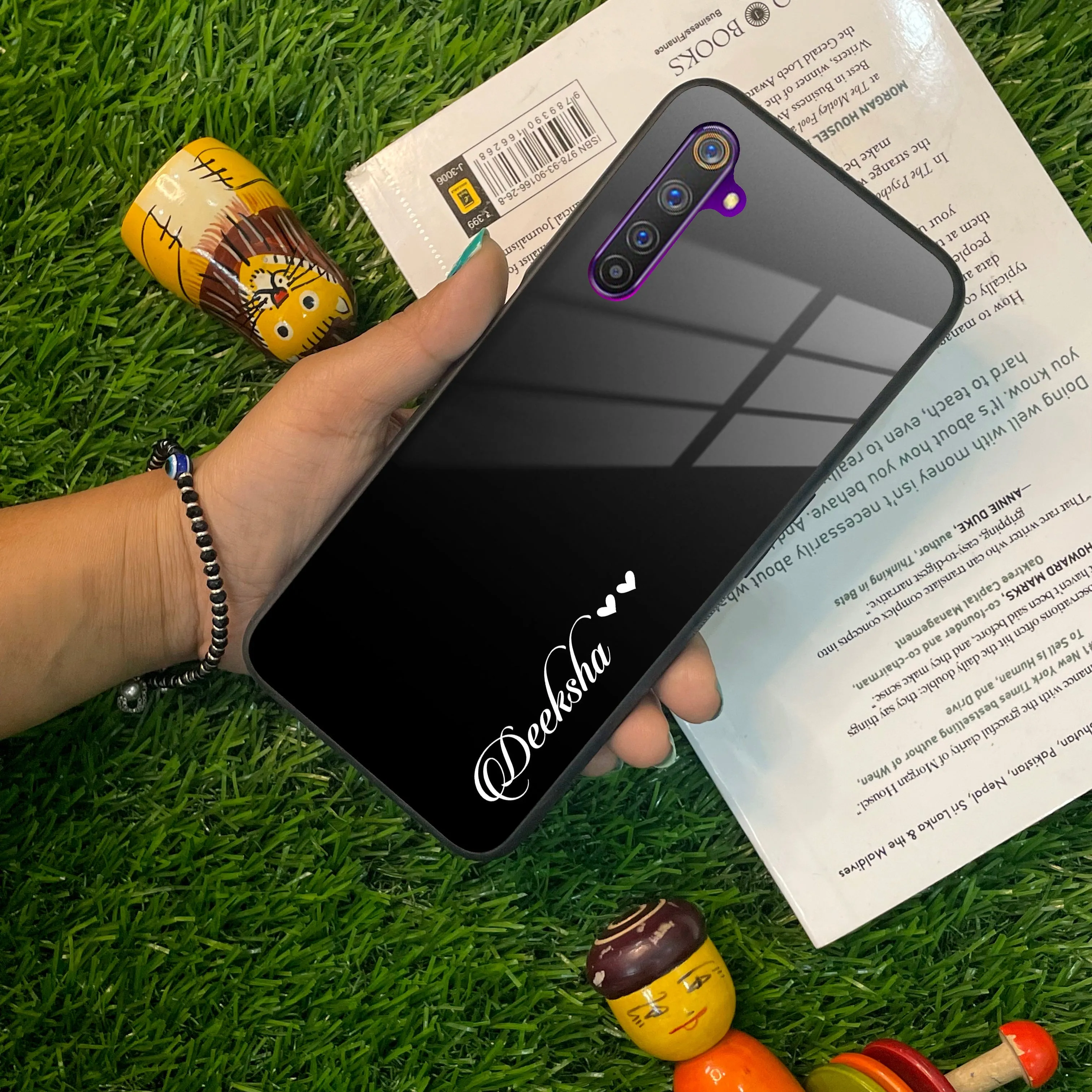 Customize Name Gradient Glass Case Cover Black For Realme/Narzo