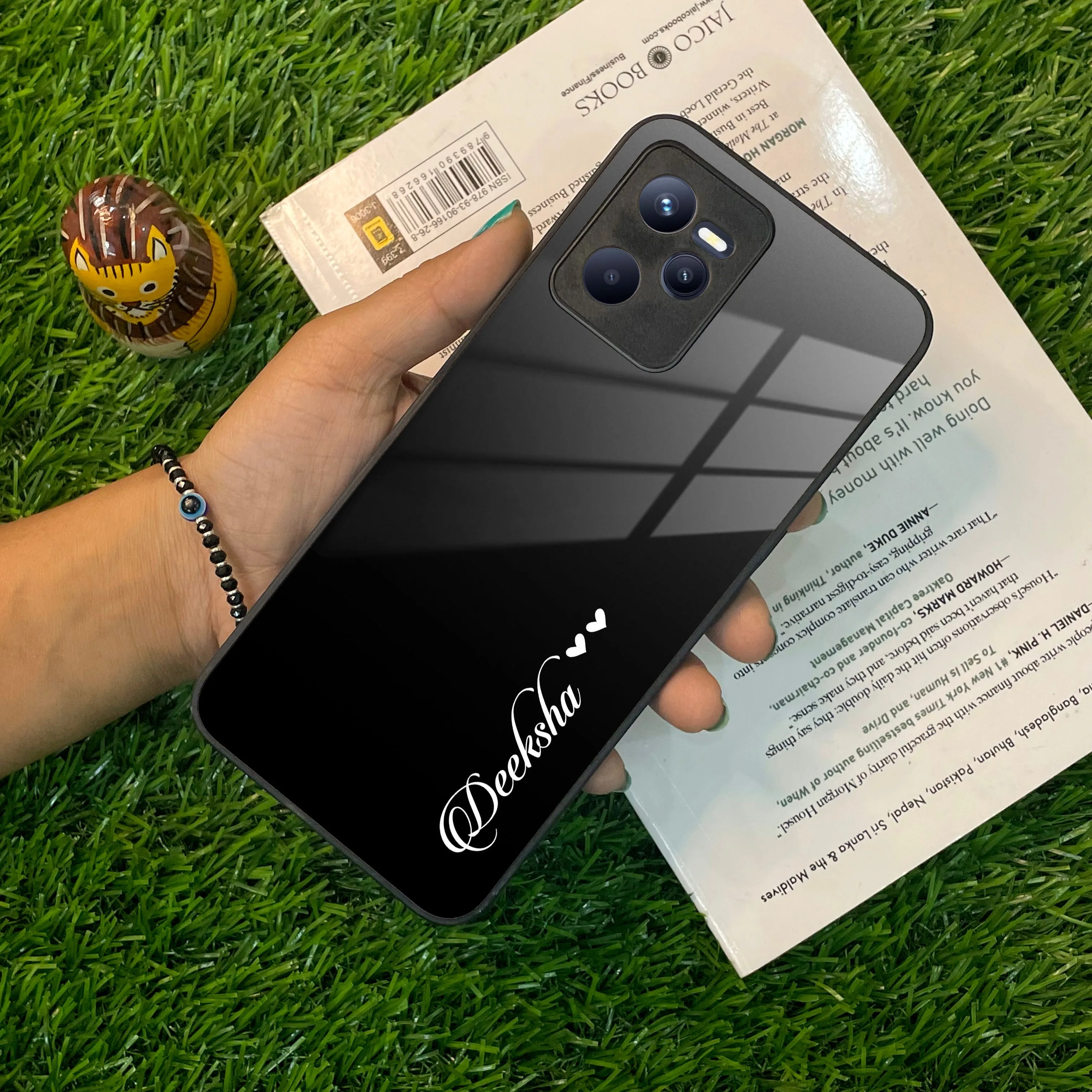 Customize Name Gradient Glass Case Cover Black For Realme/Narzo