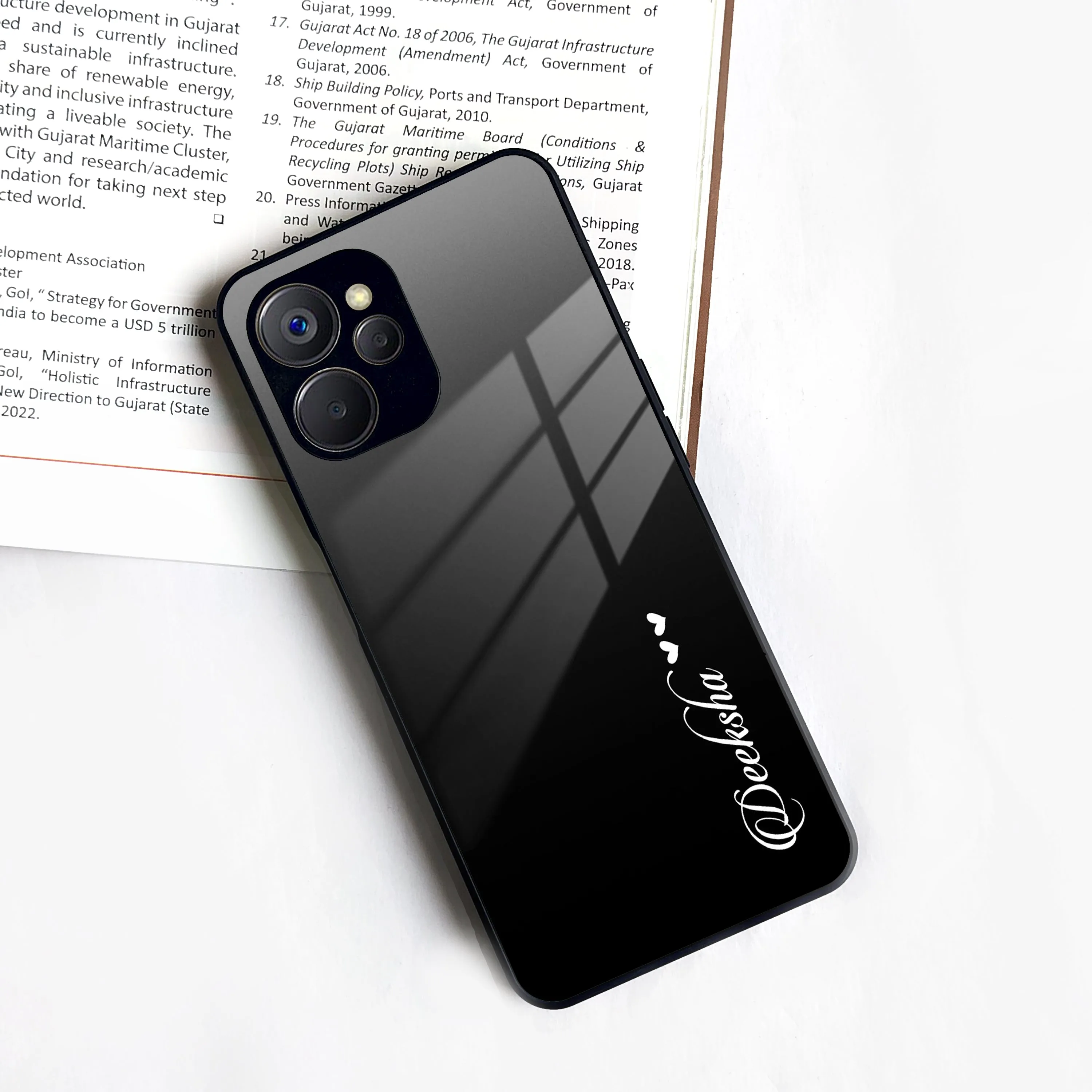 Customize Name Gradient Glass Case Cover Black For Realme/Narzo