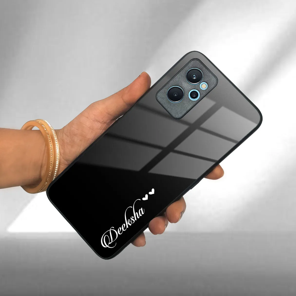 Customize Name Gradient Glass Case Cover Black For Realme/Narzo