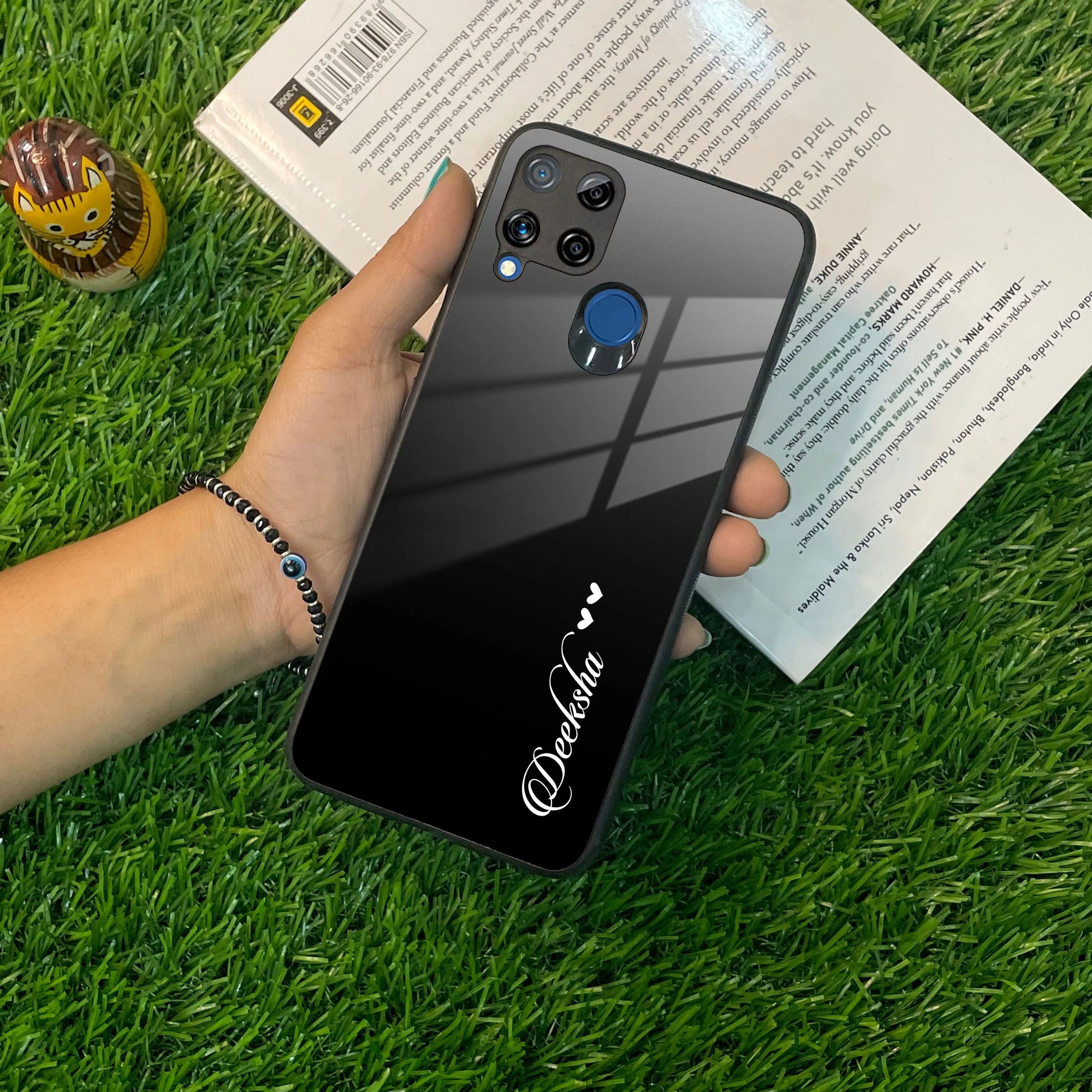 Customize Name Gradient Glass Case Cover Black For Realme/Narzo
