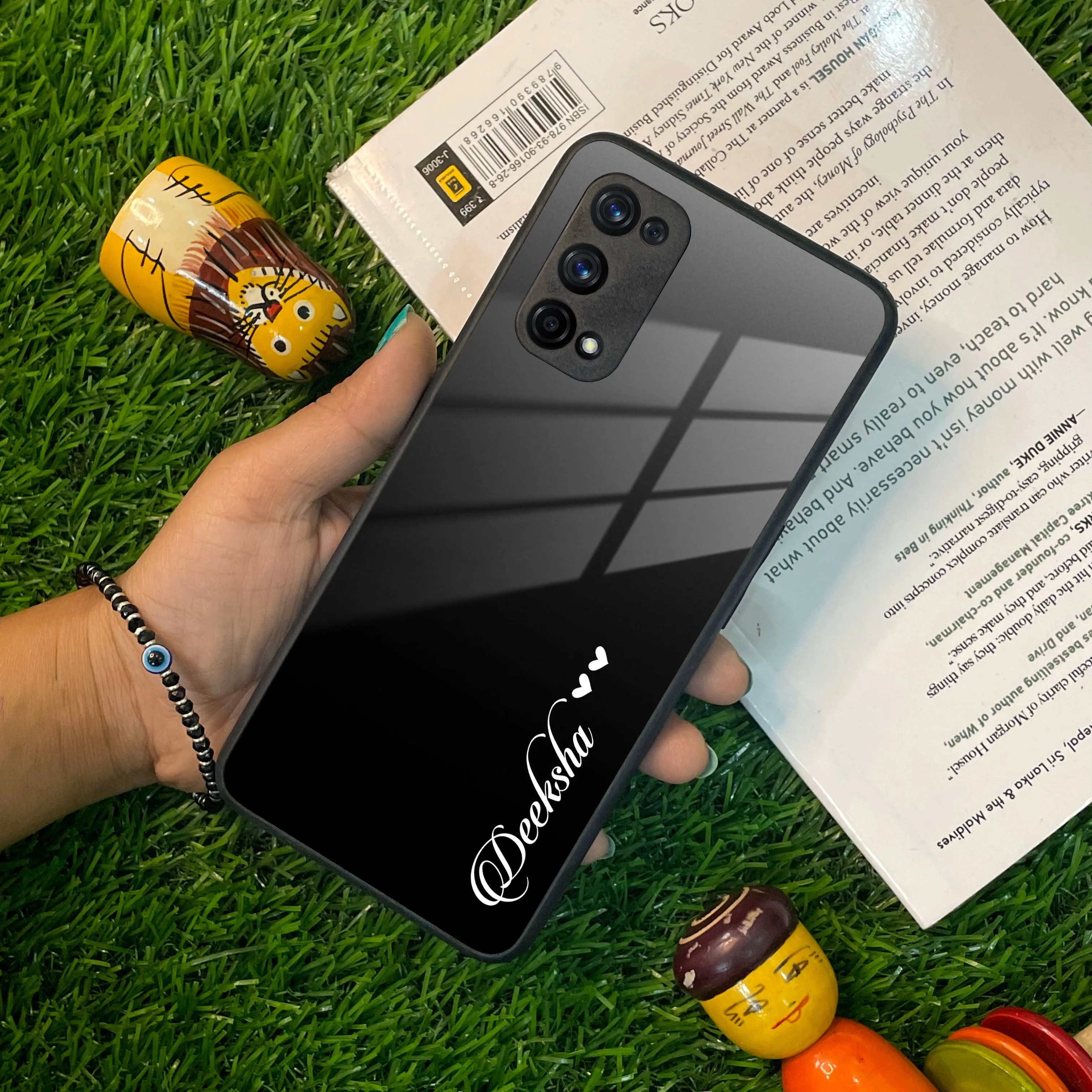 Customize Name Gradient Glass Case Cover Black For Realme/Narzo